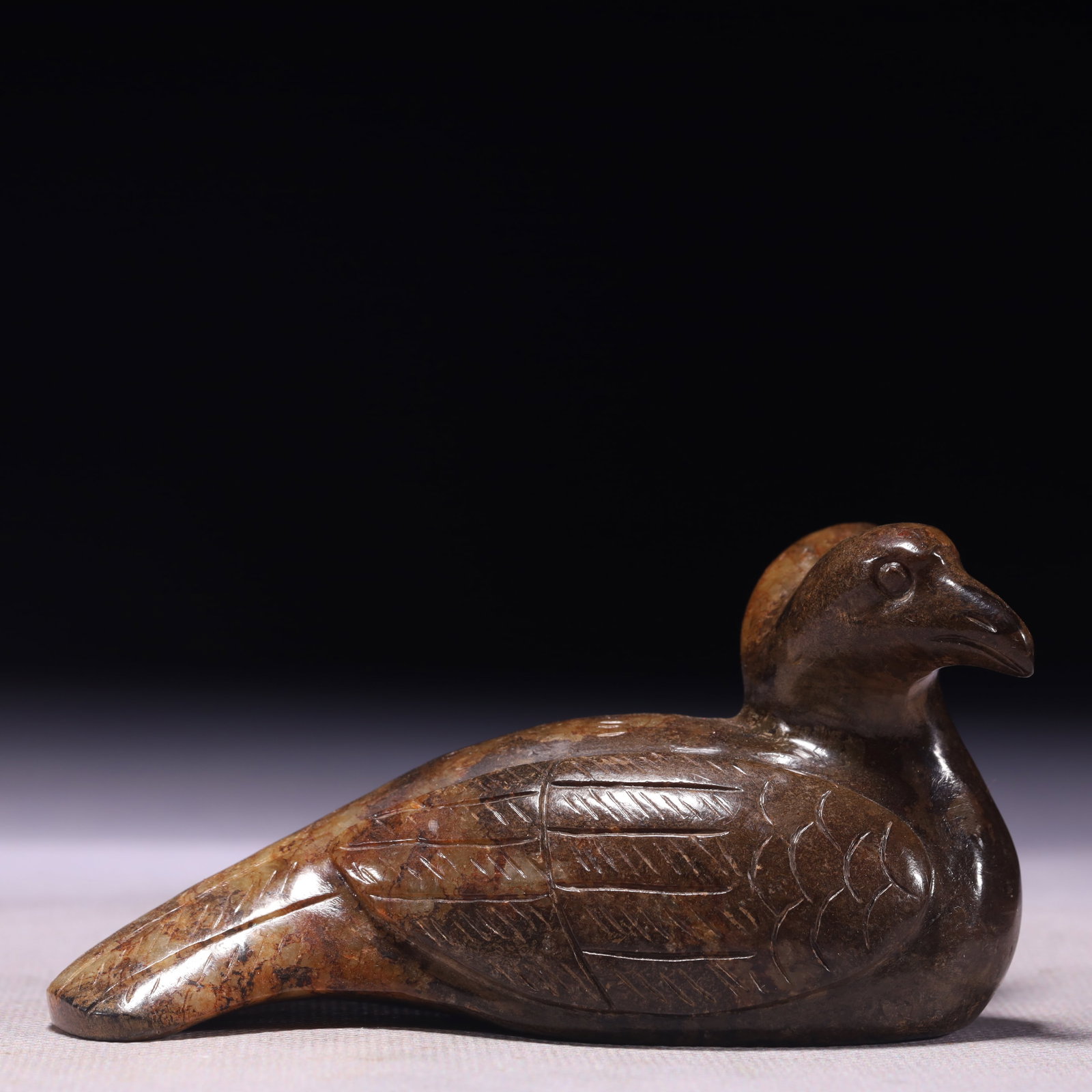 An Exquisite Archaic Jade Mandarin Duck Ornament: An Exquisite Archaic Jade Mandarin Duck Ornament,Ancient Time,China,Size:3.9inx1.8inx2.2in,Weight:270g