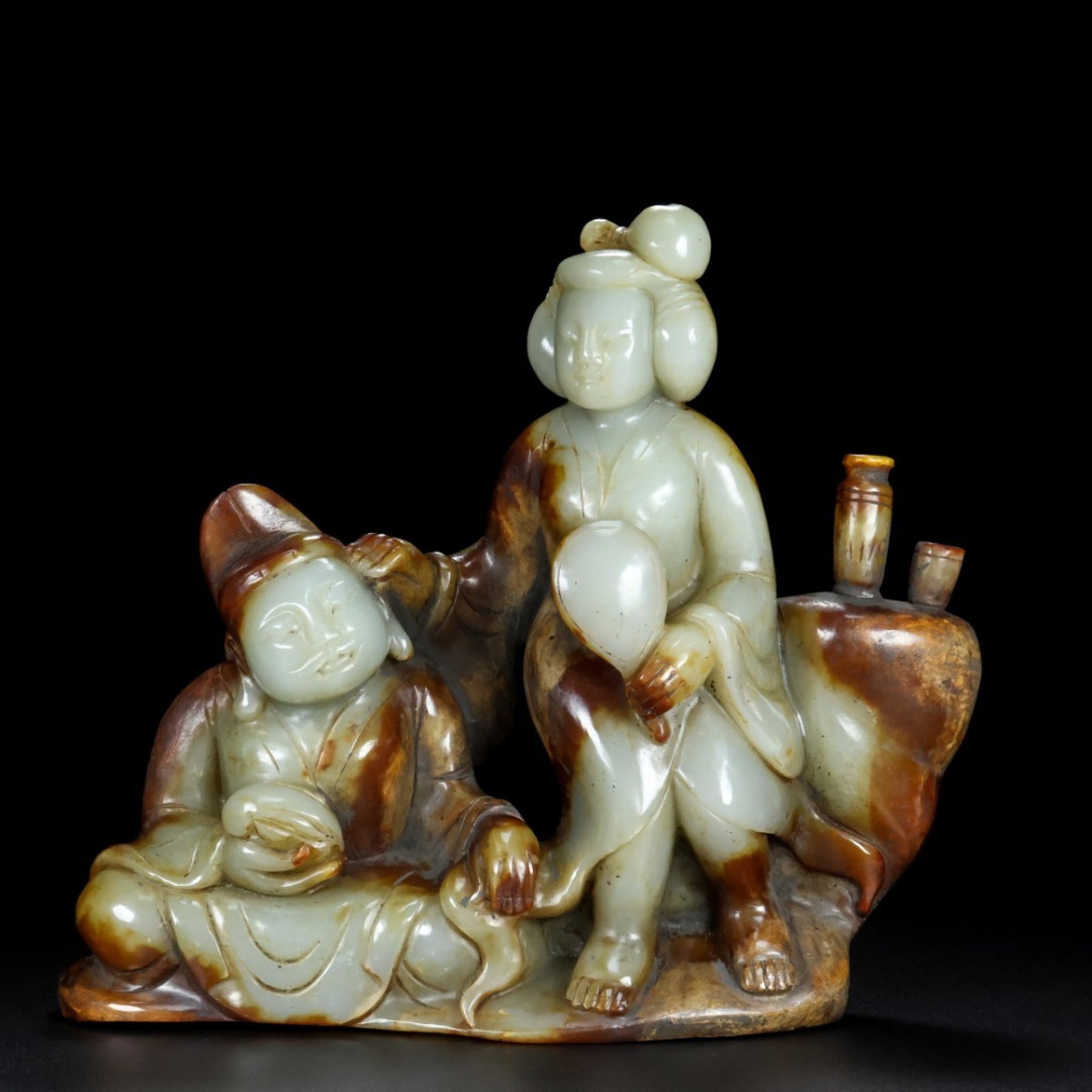 An Exquisite White Jade Figure Ornament: An Exquisite White Jade Figure Ornament,Qing Dynasty,China,Size:9.7inx8.9inx2.6in,Weight:3160g 白玉人物摆件,中国清代