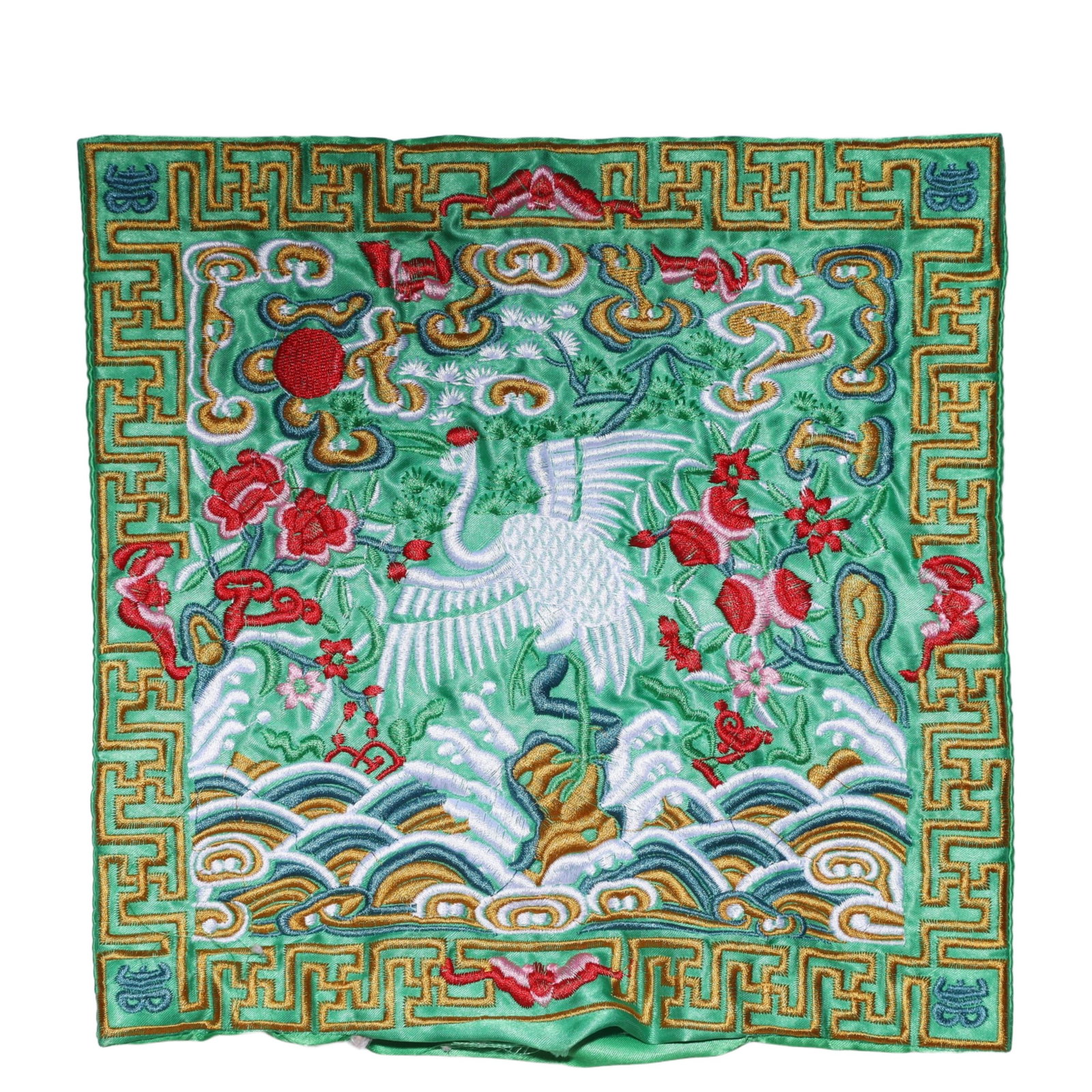 An Exquisite Embroidery Crane Pattern Civil Official Rank Badges: An Exquisite Embroidery Crane Pattern Civil Official Rank Badges,Qing Dynasty,China,Size:10.2inx10.2in 刺绣仙鹤官补,中国清代