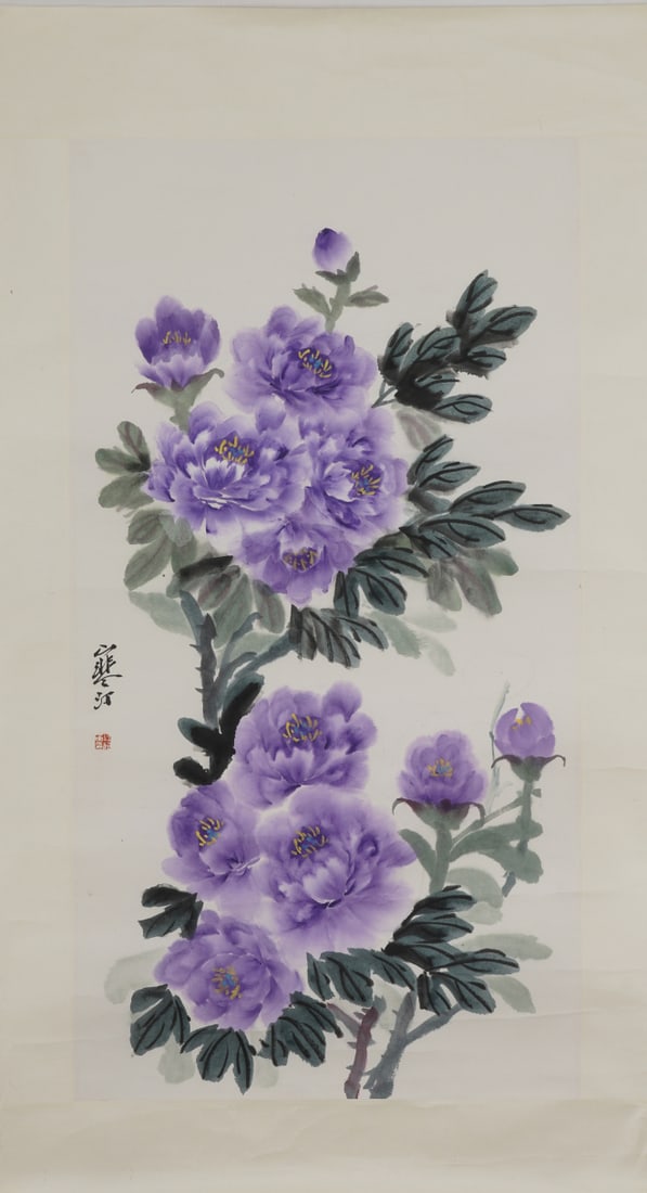 A Chinese Ink Painting of Flower on Paper: A Chinese Ink Painting of Flower on Paper,Han Ting,Size:38.6inx24.4in 一幅中国水墨花卉画,韩汀
