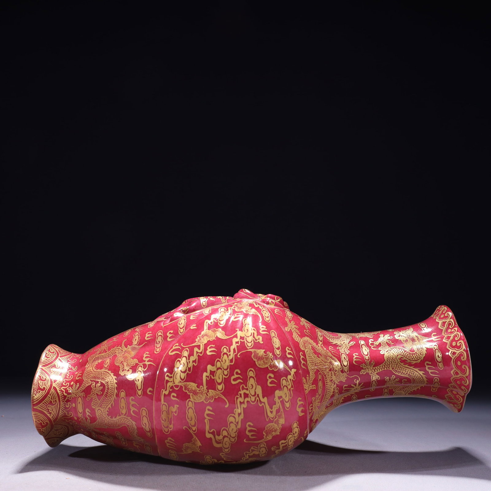 An Exquisite Ruby Red-Glazed Painted Gold Auspicious Cloud and Dragon Pattern Vase - 14