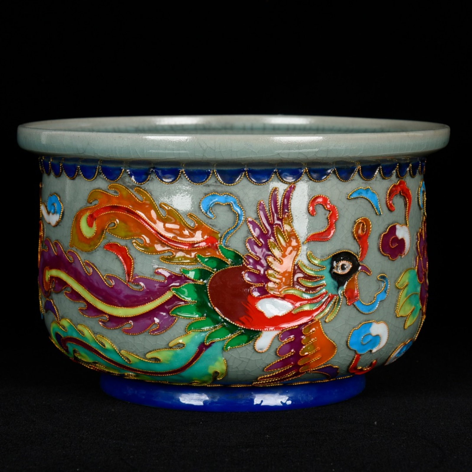 An Exquisite Ru yao Enamel Auspicious Cloud and Phoenix Pattern Brush Washer (1 of 9)