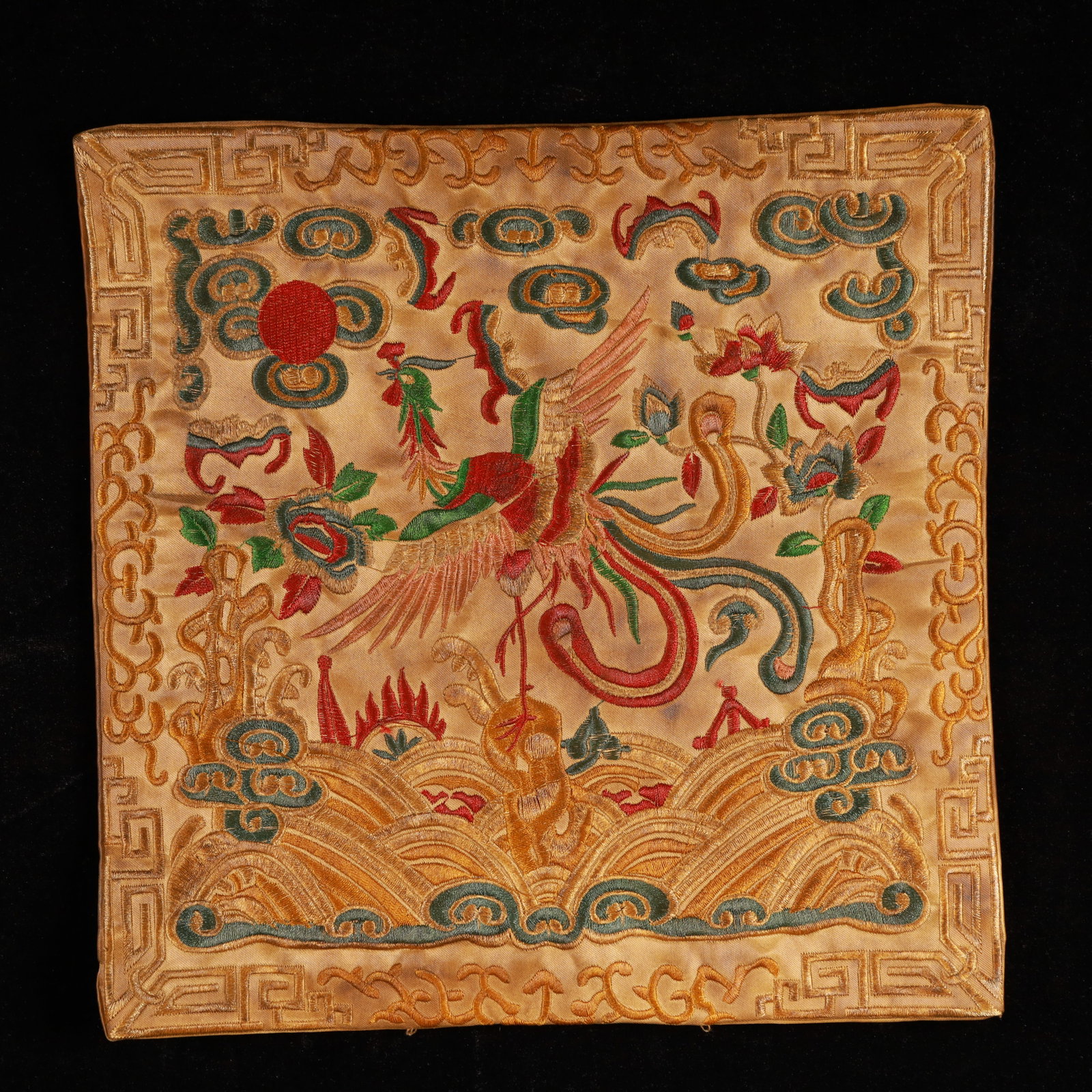 An Exquisite Embroidery Phoenix Pattern Civil Official Rank Badges: An Exquisite Embroidery Phoenix Pattern Civil Official Rank Badges,Qing Dynasty, China,Size:10.2inx10.2in 刺绣凤官补,中国清代