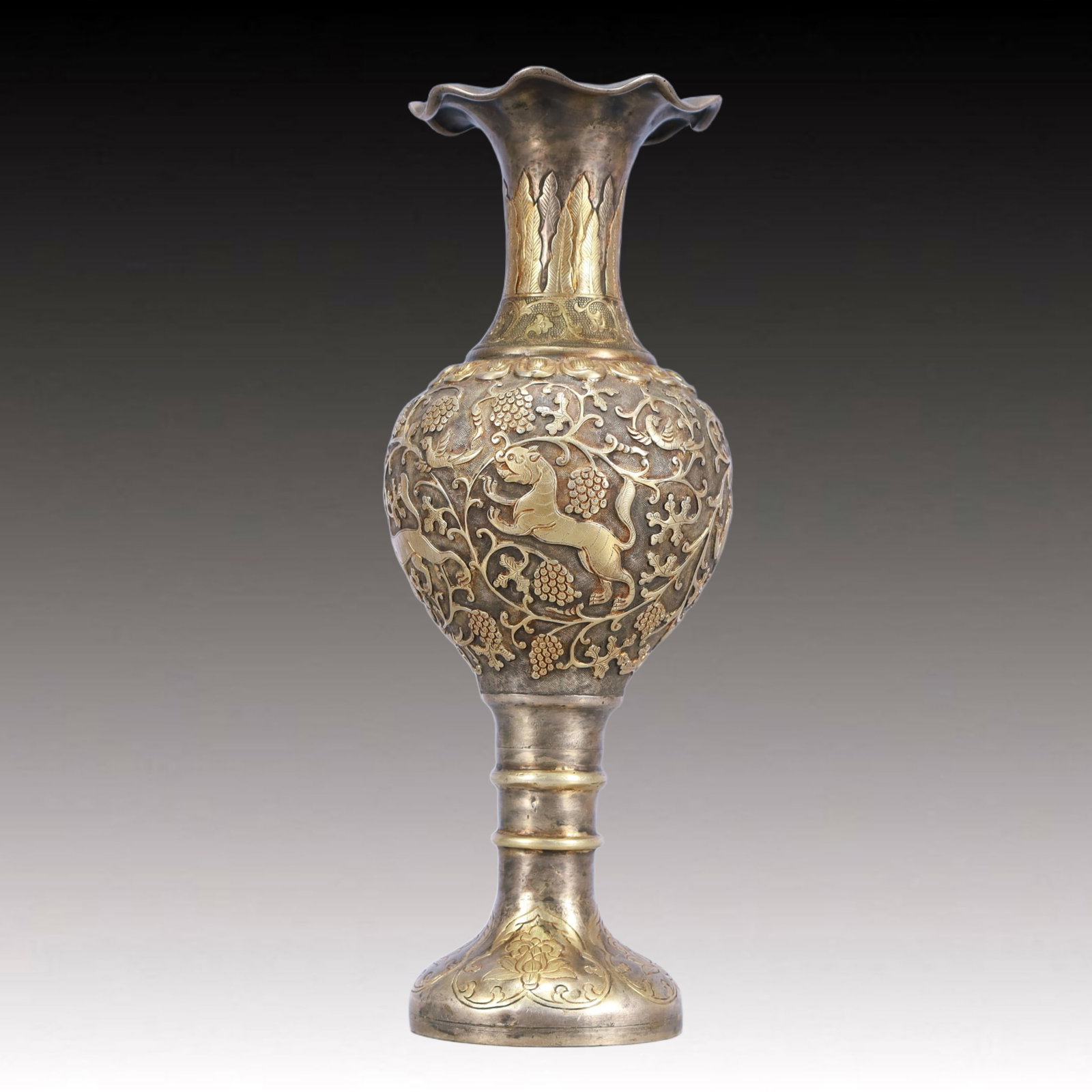 A Rare Gilt Silver Auspicious Beast Pattern Vase (1 of 6)