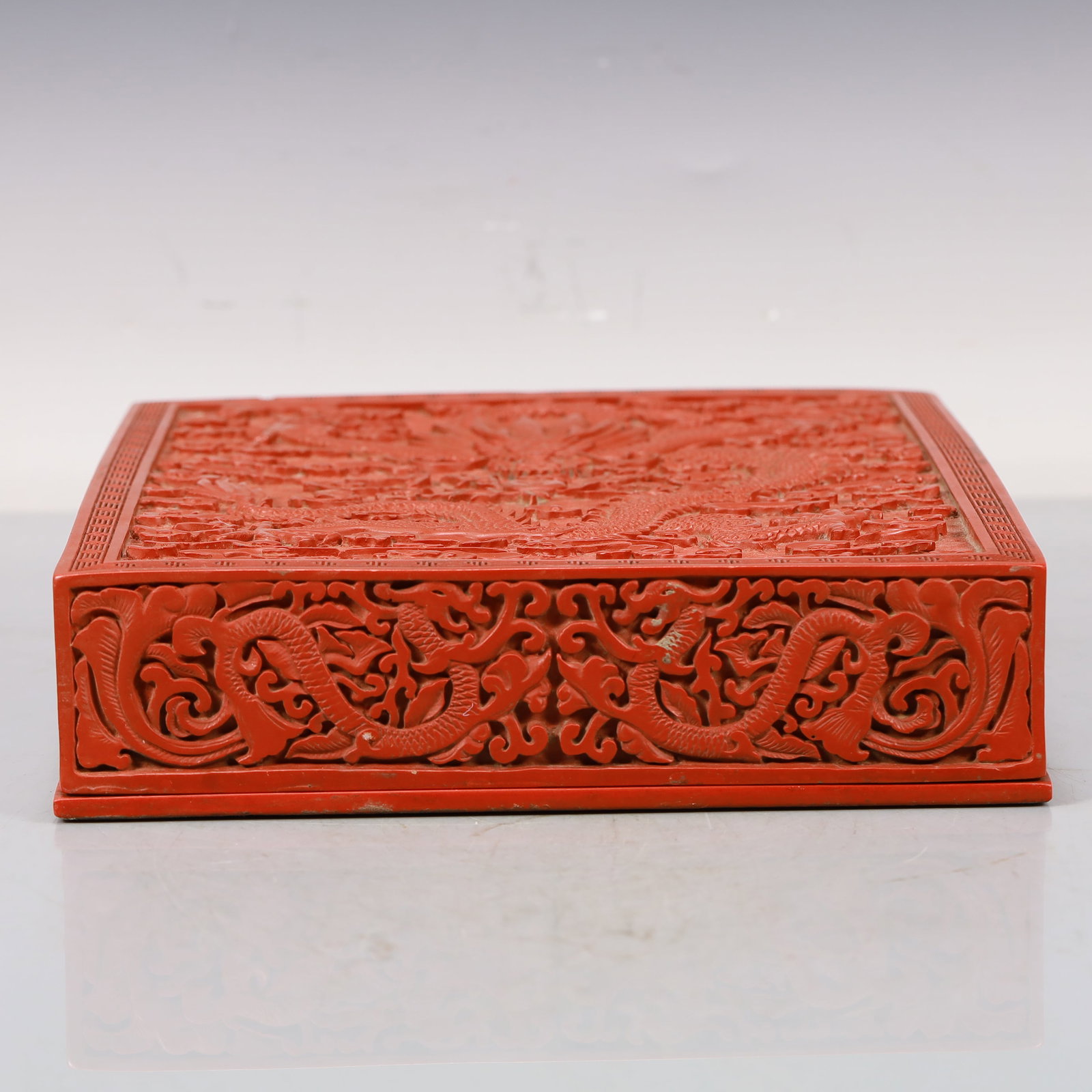 A Craved Red Lacquer Auspicious Cloud and Dragon Pattern Box - 2