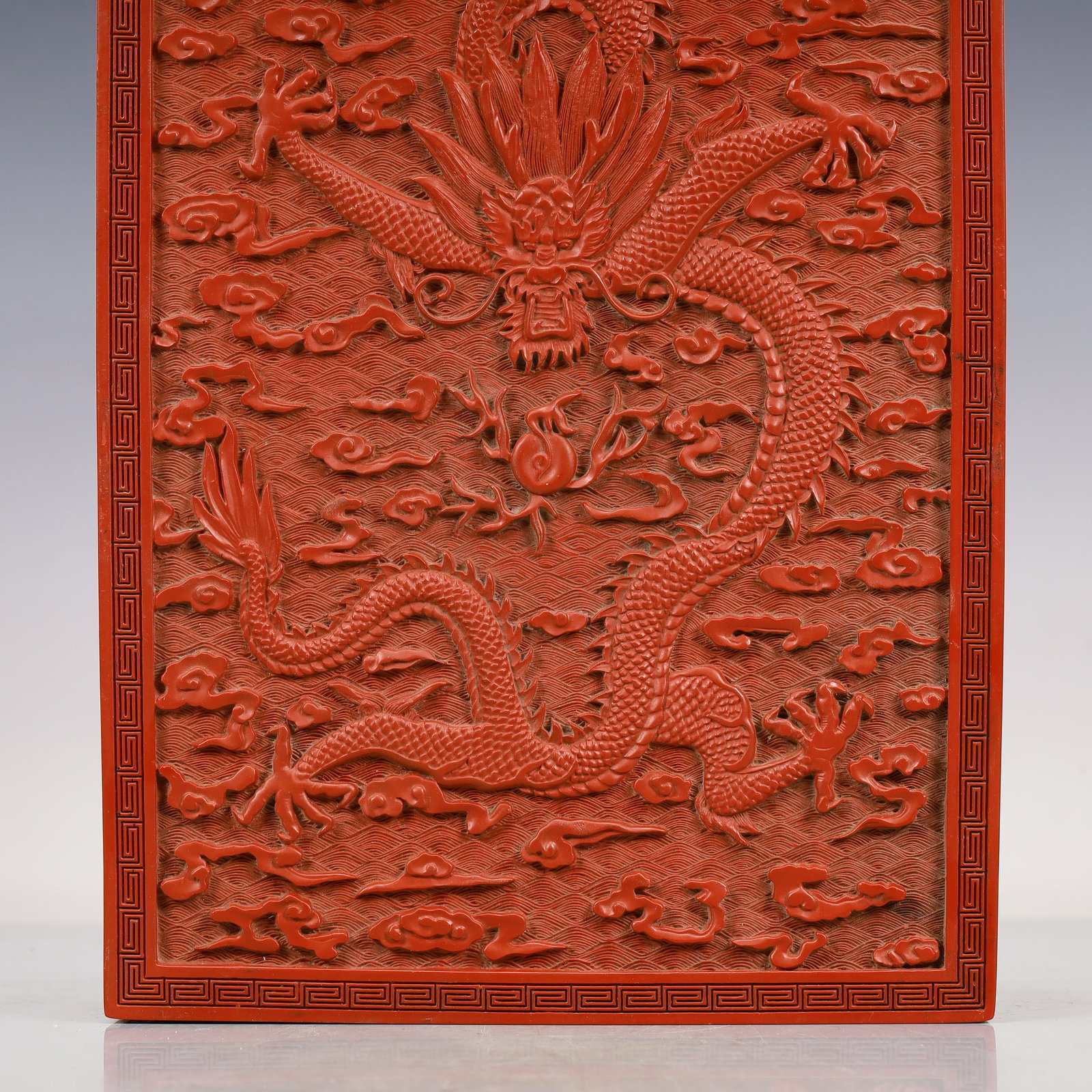 A Craved Red Lacquer Auspicious Cloud and Dragon Pattern Box - 5