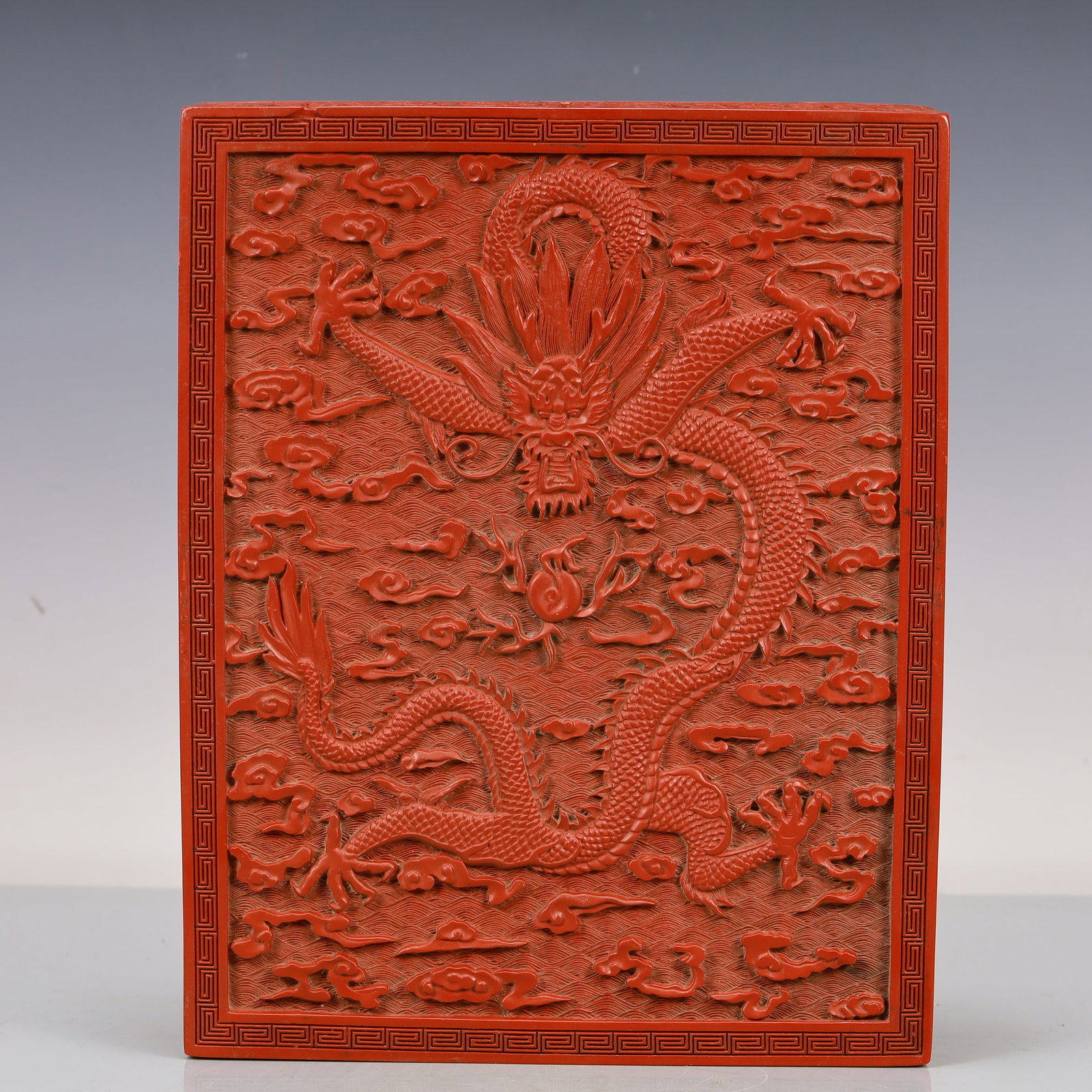 A Craved Red Lacquer Auspicious Cloud and Dragon Pattern Box - 9