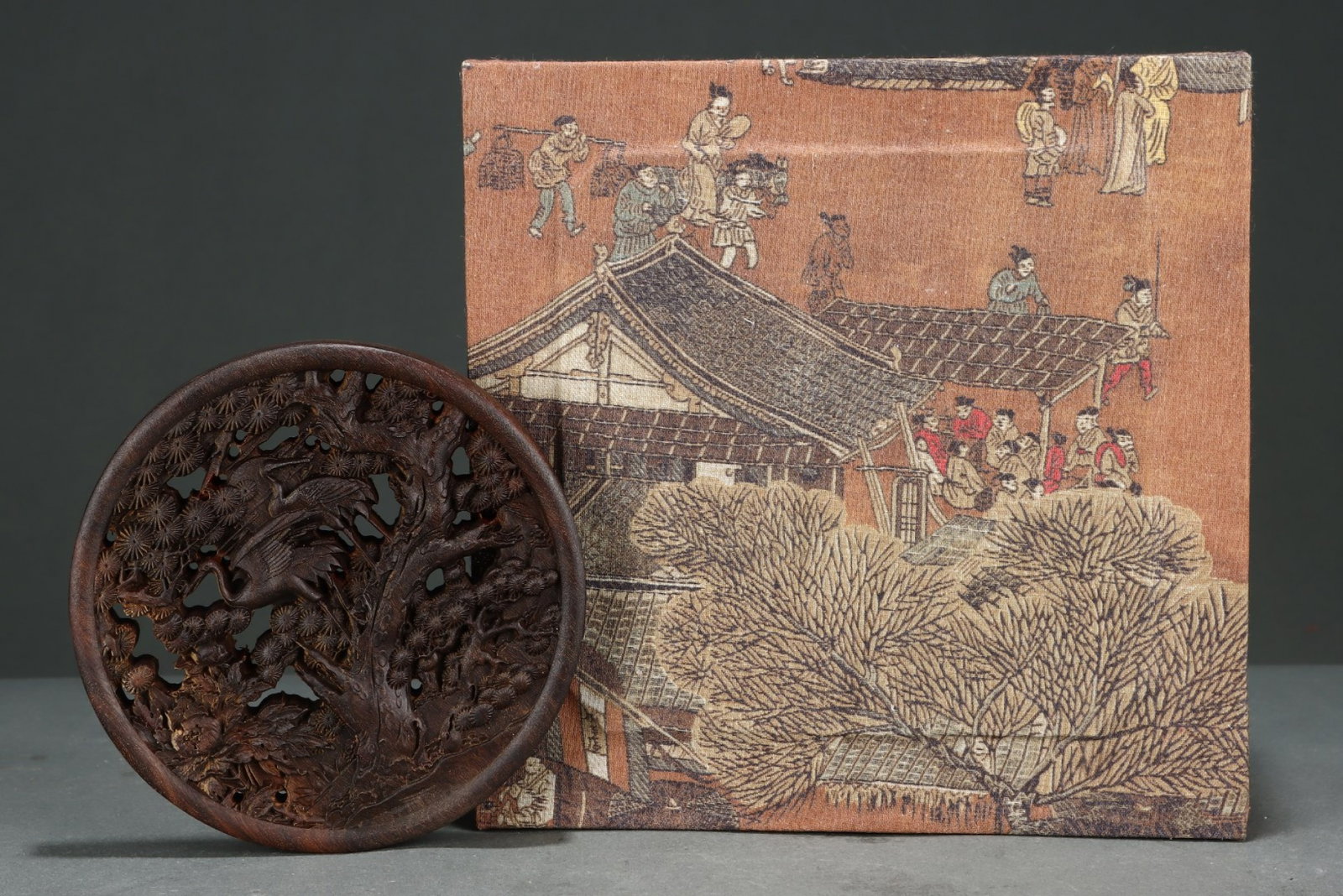 A Rare Eaglewood Pine and Crane Pattern Plate: A Rare Eaglewood Pine and Crane Pattern Plate,Qing Dynasty, China,Qianlong Six-Character Mark,Size:0.7inx6.3in