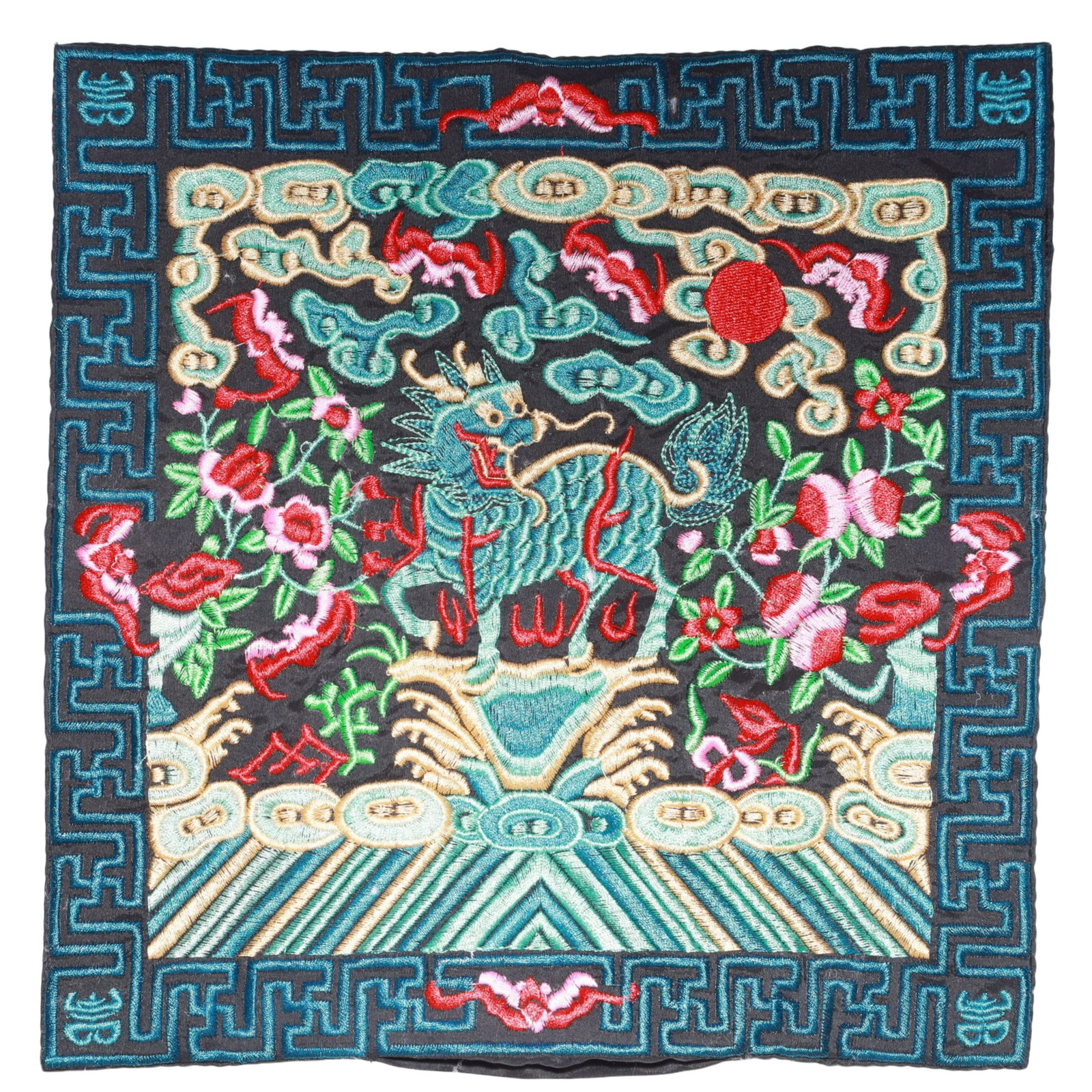An Exquisite Embroidery Kylin Pattern Civil Official Rank Badges: An Exquisite Embroidery Kylin Pattern Civil Official Rank Badges,Qing Dynasty,China,Size:10.2inx10.2in ??????,????