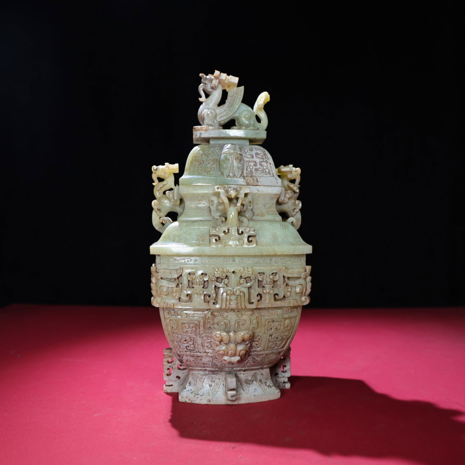 An Exquisite White Jade Beast-Face Pattern Double-Ears Bottle - 3