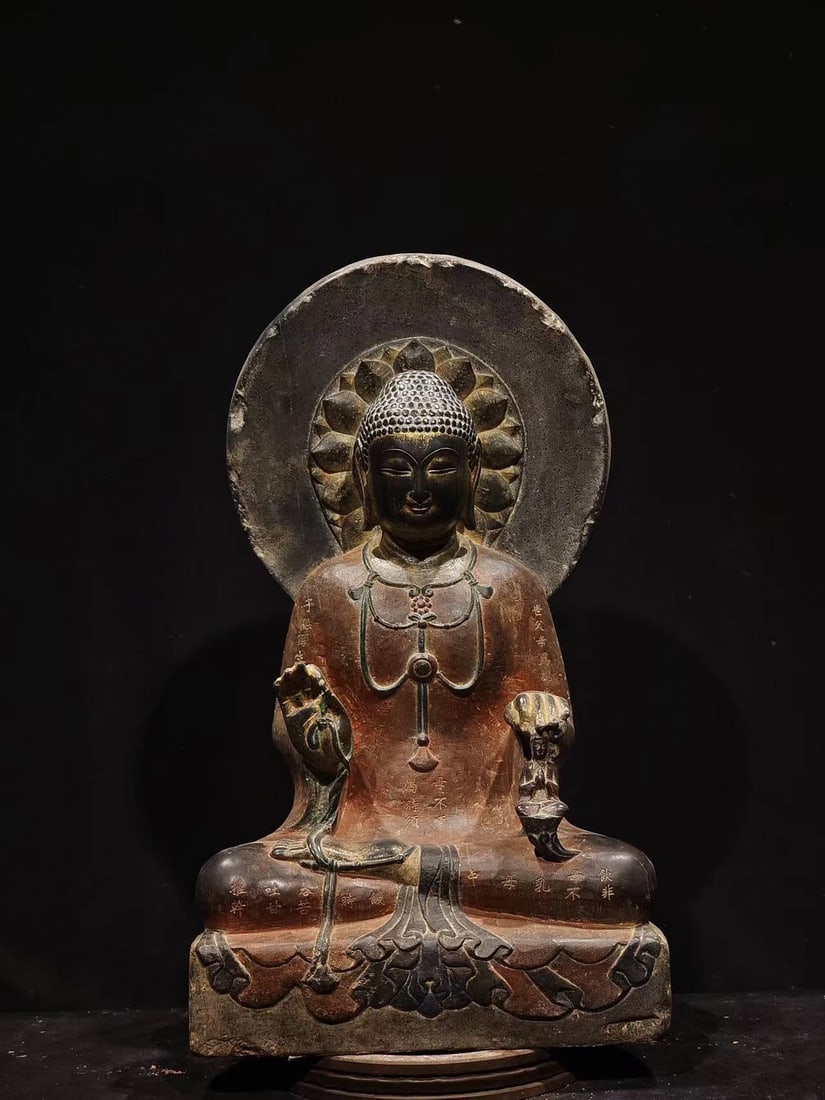 A Rare Limestone Buddha Statue Ornament,With Scriptures (1 of 9)
