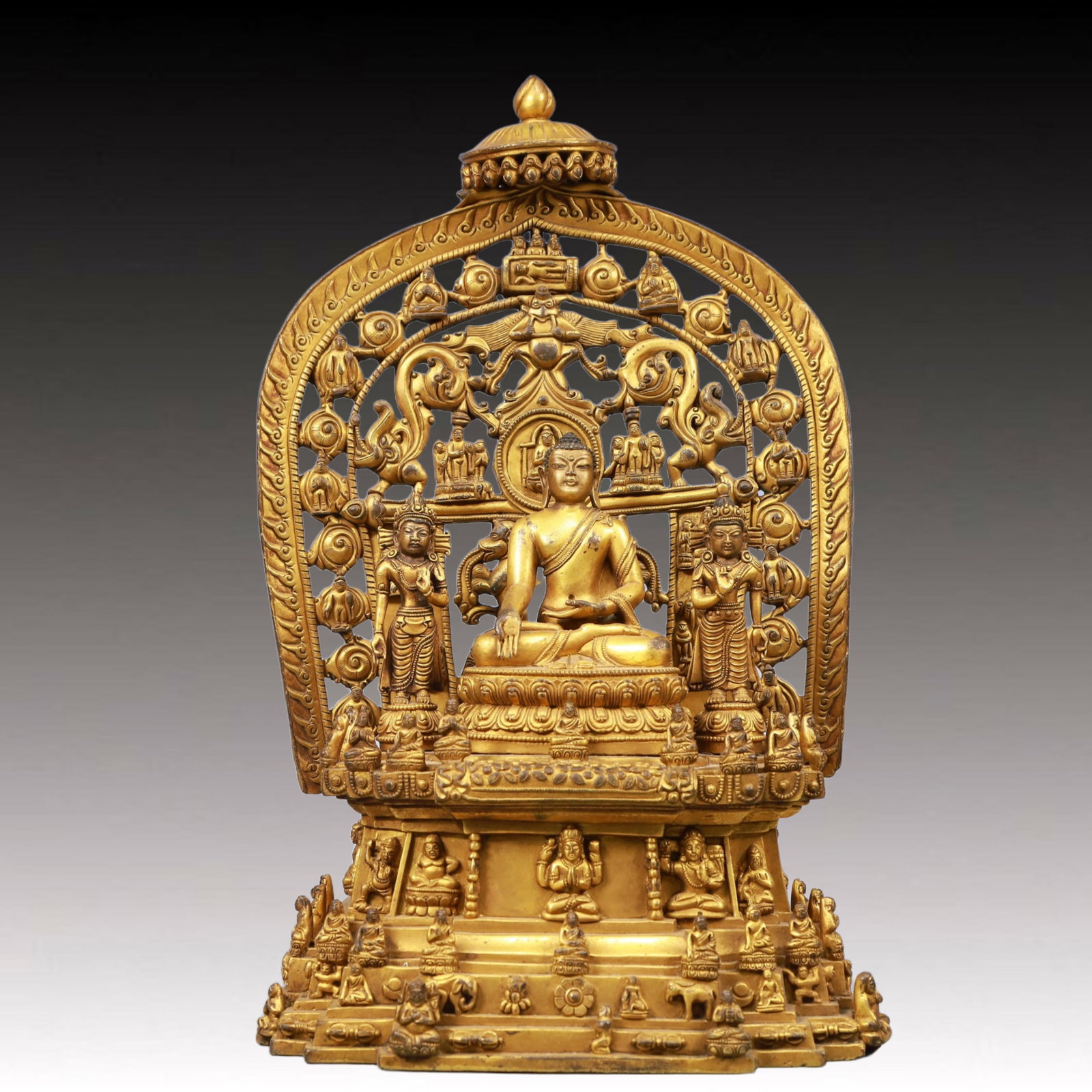 A Solemn Gilt Bronze Statue of Sakyamuni, With Inscription: A Solemn Gilt Bronze Statue of Sakyamuni, With Inscription, Ming Dynasty, China, Size:8.3inx5.1inx13.4in, Weight:5350g ????????,???,????,??:8.3inx5.1inx13.4in,??:5350g