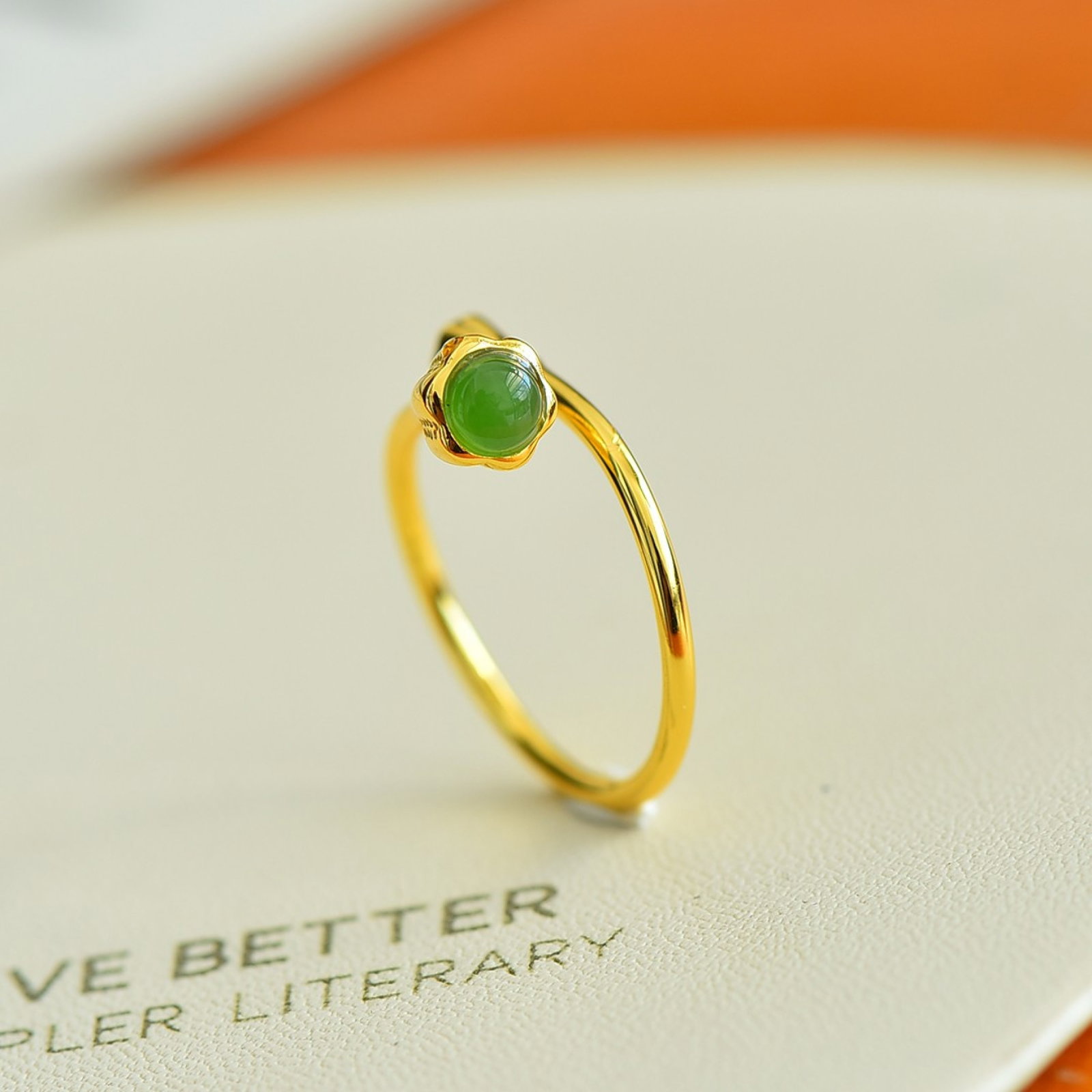 An Exquisite Sterling Silver-Gold Plated Inlaid Jasper Ring: An Exquisite Sterling Silver-Gold Plated Inlaid Jasper Ring,Size:0.2inx0.2in 纯银镀金镶碧玉戒指