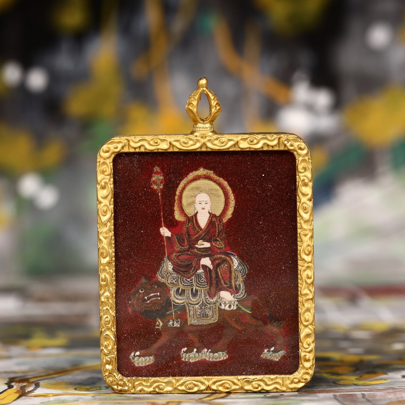 An Exquisite Painted Color Statue of Kshitigarbha Bodhisattva Tangka: An Exquisite Painted Color Statue of Kshitigarbha Bodhisattva Tangka,Size:2inx2.8in 彩绘地藏王像唐卡
