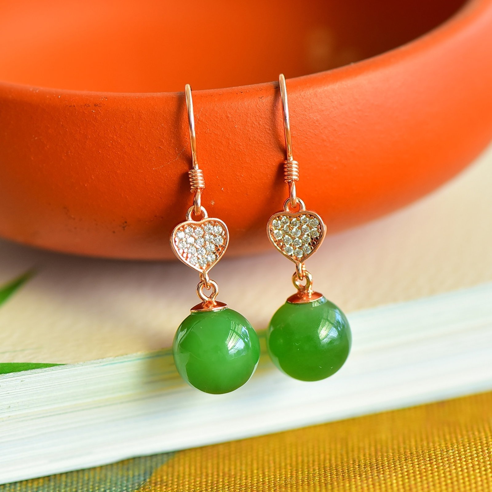 A Pair of Exquisite Sterling Silver-Gold Plated Inlaid Jasper Earrings,Inlaid Diamond: A Pair of Exquisite Sterling Silver-Gold Plated Inlaid Jasper Earrings,Inlaid Diamond,Size:0.4in