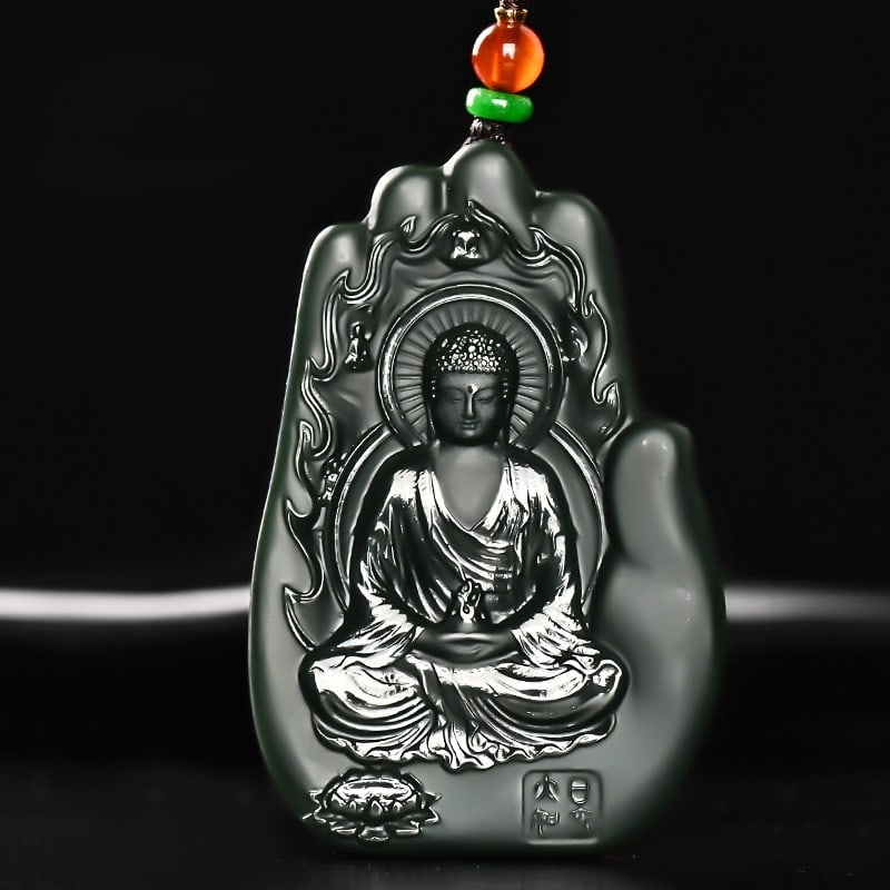 An Exquisite Cyan jade Statue of Sakyamuni Pendant (1 of 4)