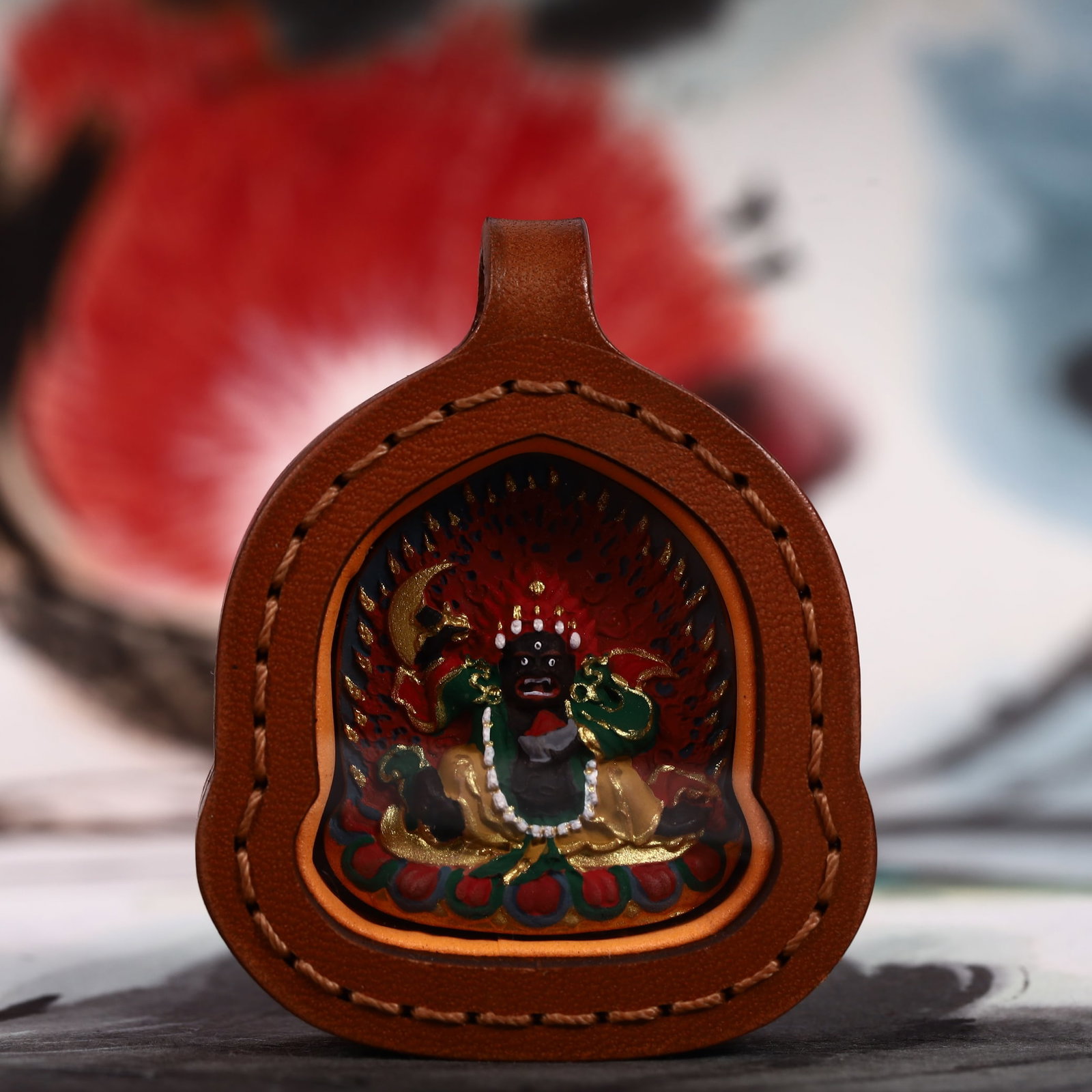 An Exquisite Painted Color Statue of Mammon Tangka: An Exquisite Painted Color Statue of Mammon Tangka,Size:2inx2.8in 彩绘财神像唐卡