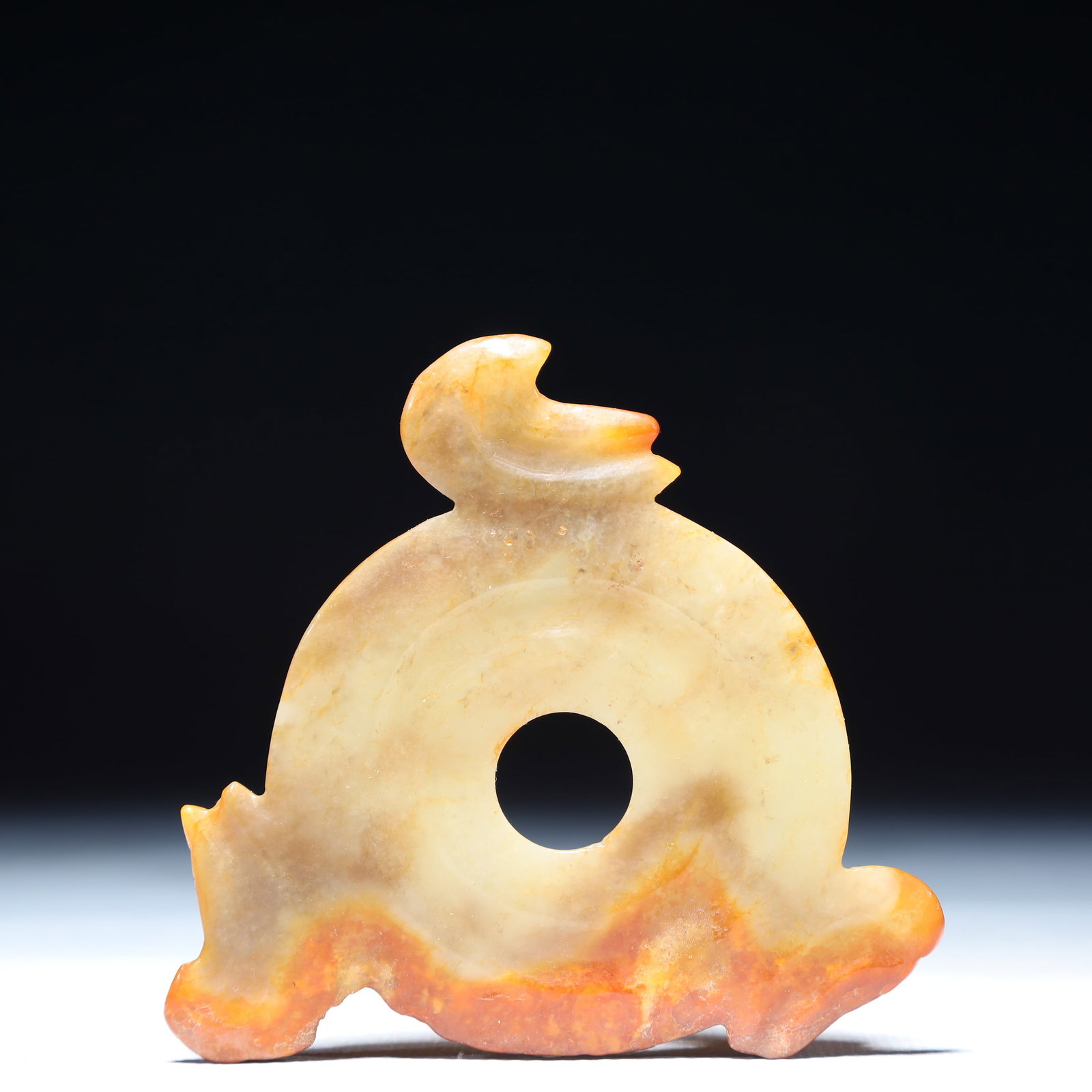 An Archaic Hongshan Culture White Jade Pendant: An Archaic Hongshan Culture White Jade Pendant,Ancient Time,China,Size:3inx3in,Weight:1.23g