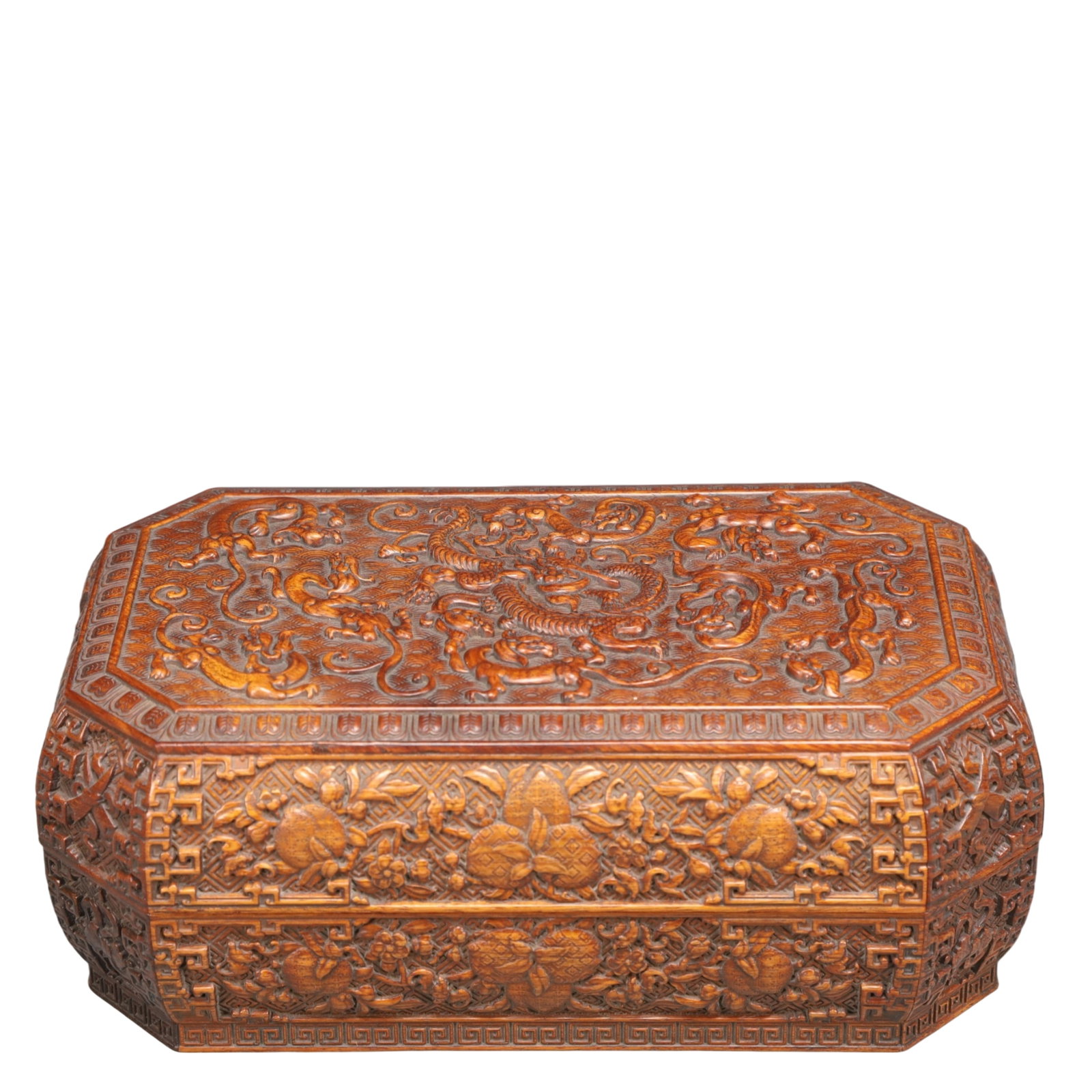 A Precious Poplar wood Flower and Dragon Pattern Box,With poem (1 of 6)