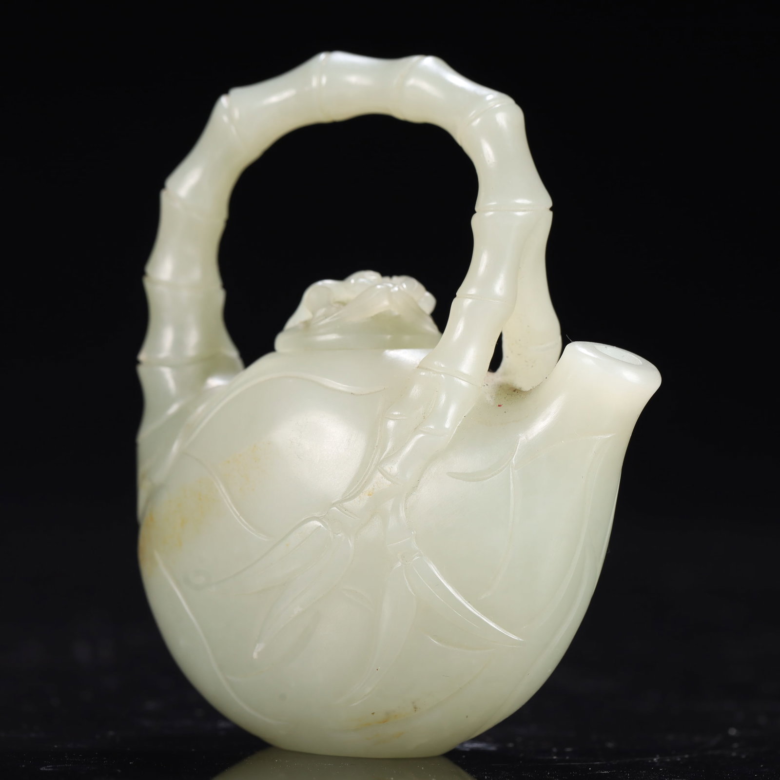 An Exquisite White Jade Bamboo Pattern Ewer - 6