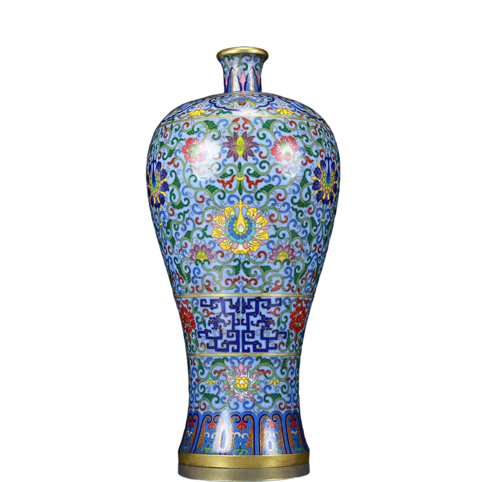 A Rare Cloisonne Lotus Pattern Vase: A Rare Cloisonne Lotus Pattern Vase，Qing Dynasty, China，Qianlong Four-character Mark，Size:6.7inx15in，Weight:4.60kg