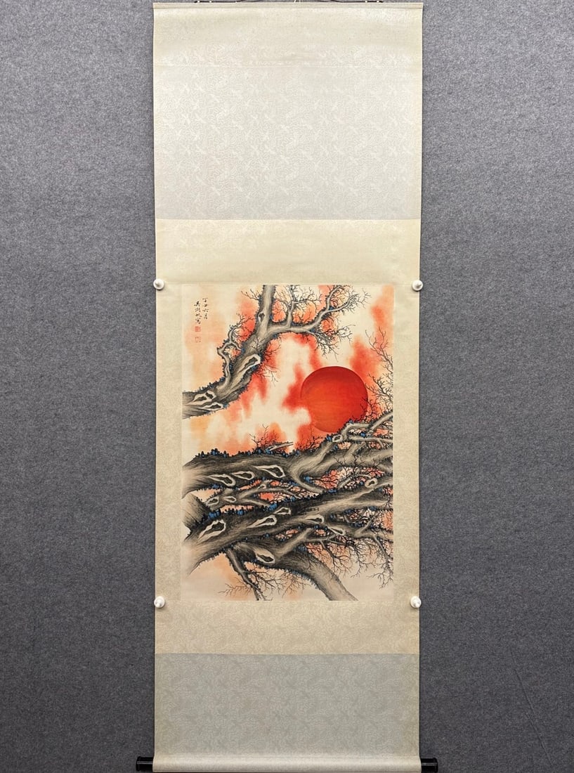 A Chinese Vertical Scroll Ink Painting of Landscape on Paper: A Chinese Vertical Scroll Ink Painting of Landscape on Paper,Wu Hufan,Size:35inx23.6in 一幅中国水墨山水画立轴,吴湖帆