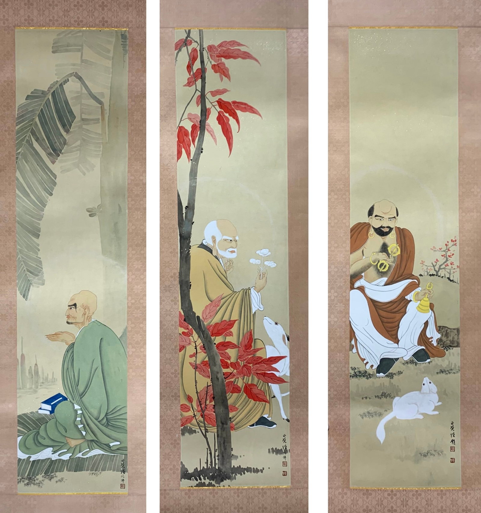 A Set of Chinese Ink Painting of Figure on Paper: A Set of Chinese Ink Painting of Figure on Paper,Qian Huafo,Size:52inx12.6in 一套中国水墨人物画,钱化佛