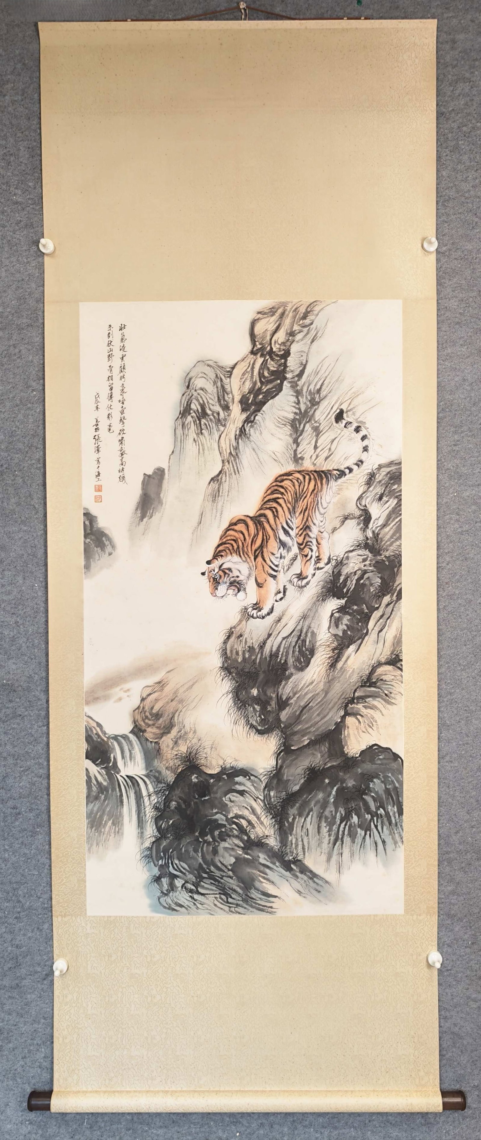 A Chinese Vertical Scroll Ink Painting of Tiger on Paper (1 of 9)