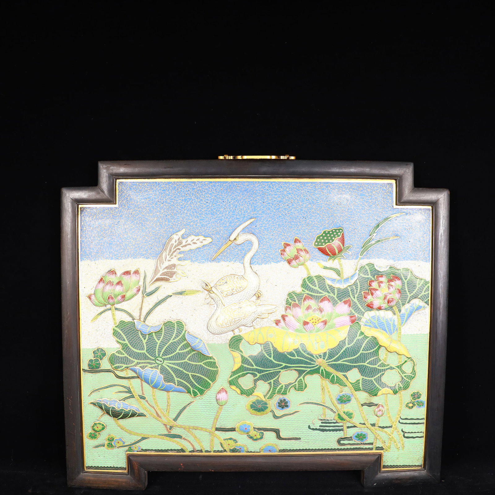 A Huge ZitanwoodInlaid Cloisonne Flower and Bird Pattern Hanging Panel: A Huge ZitanwoodInlaid Cloisonne Flower and Bird Pattern Hanging Panel,Qing Dynasty, China,Size:24.8inx21.3in,Weight:6925g