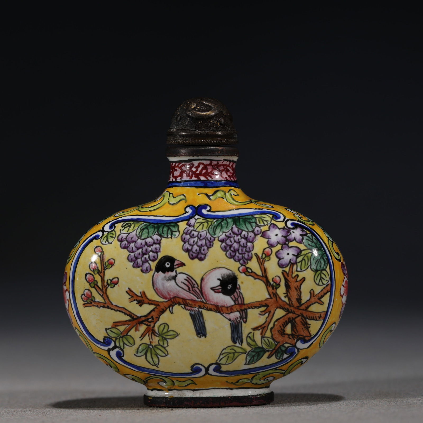 A Chinese Painted Enamel Snuff Bottle with Birds and Grapes,Qianlong Mark (1 of 5)