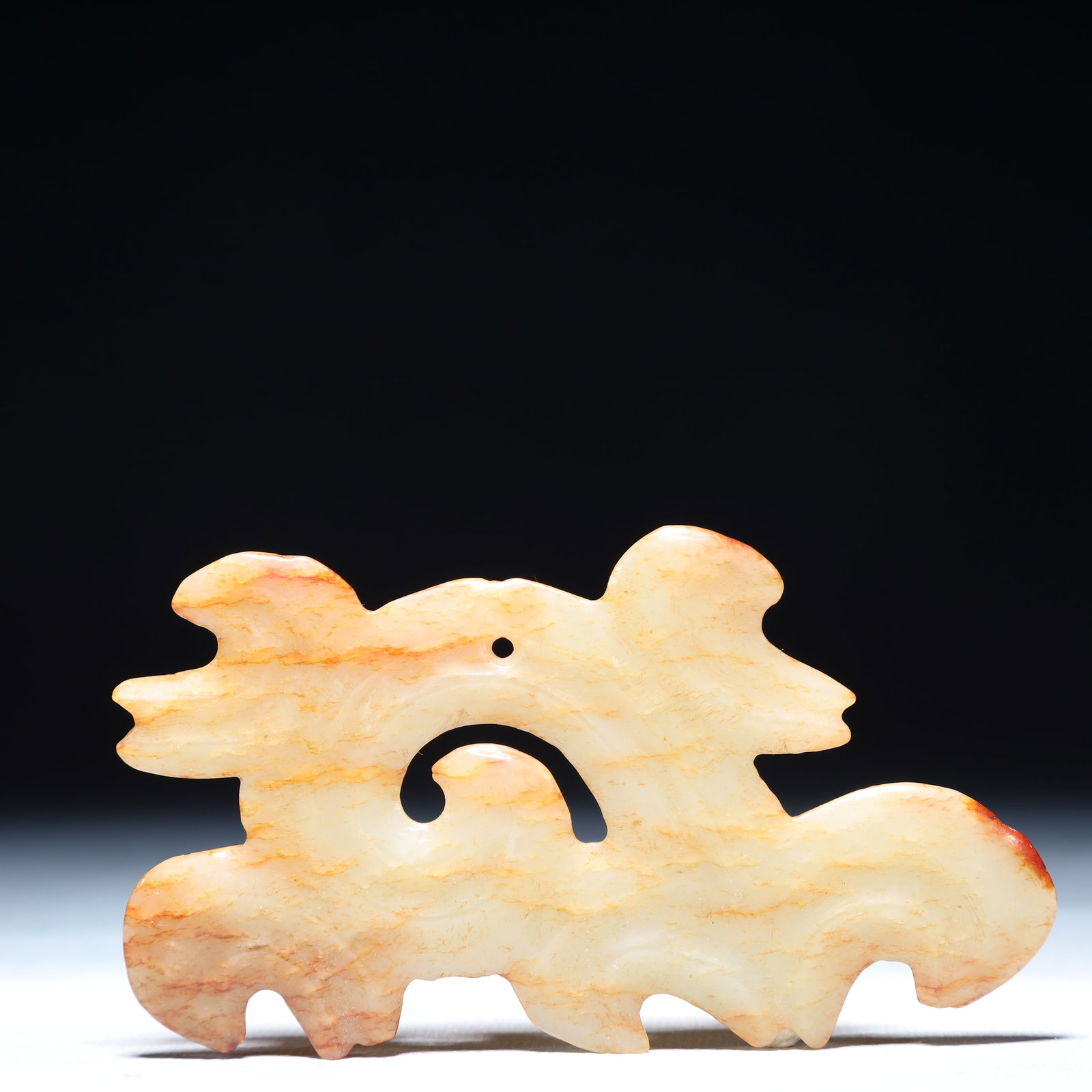 An Archaic Hongshan Culture White Jade Auspicious Cloud Pattern Pendant: An Archaic Hongshan Culture White Jade Auspicious Cloud Pattern Pendant,Ancient Time,China,Size:4.1inx2.4in,Weight:1.63g