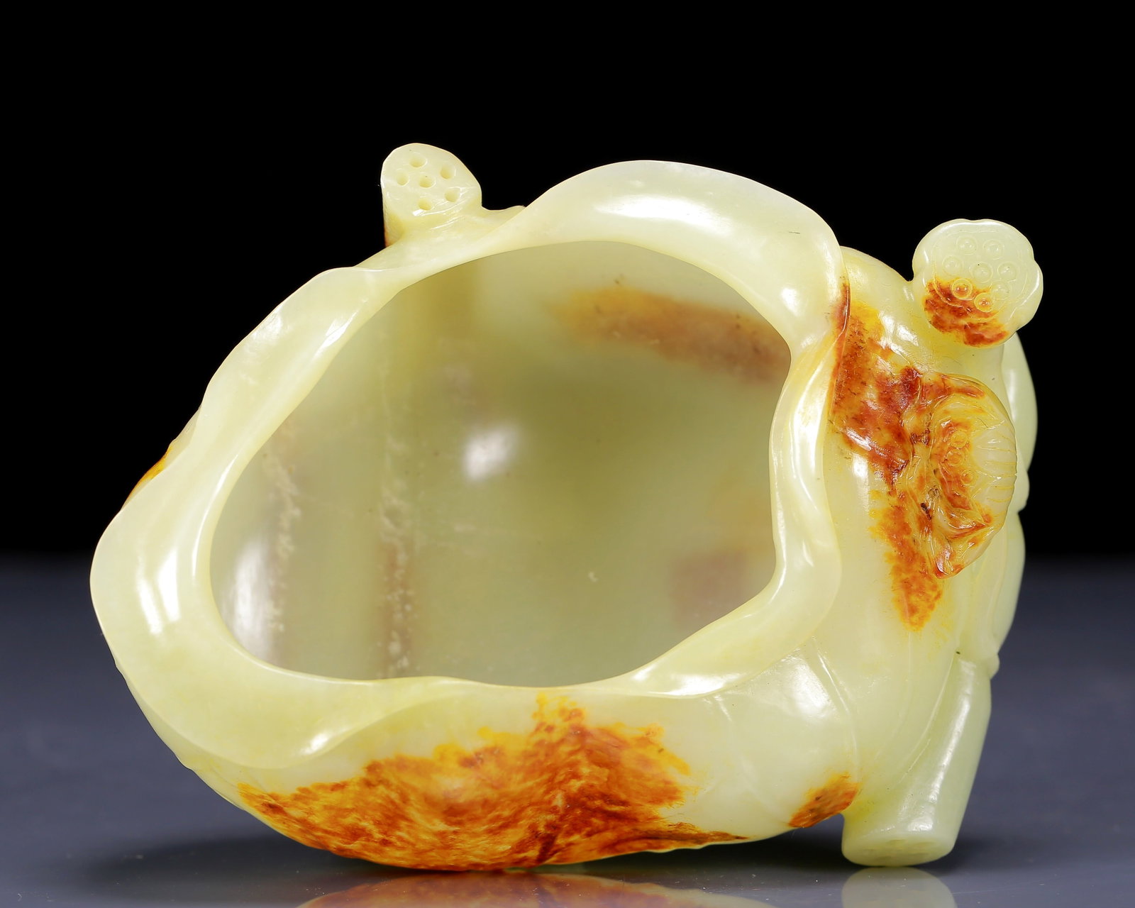 An Exquisite White Jade Lotus Root Pattern Brush Washer - 2
