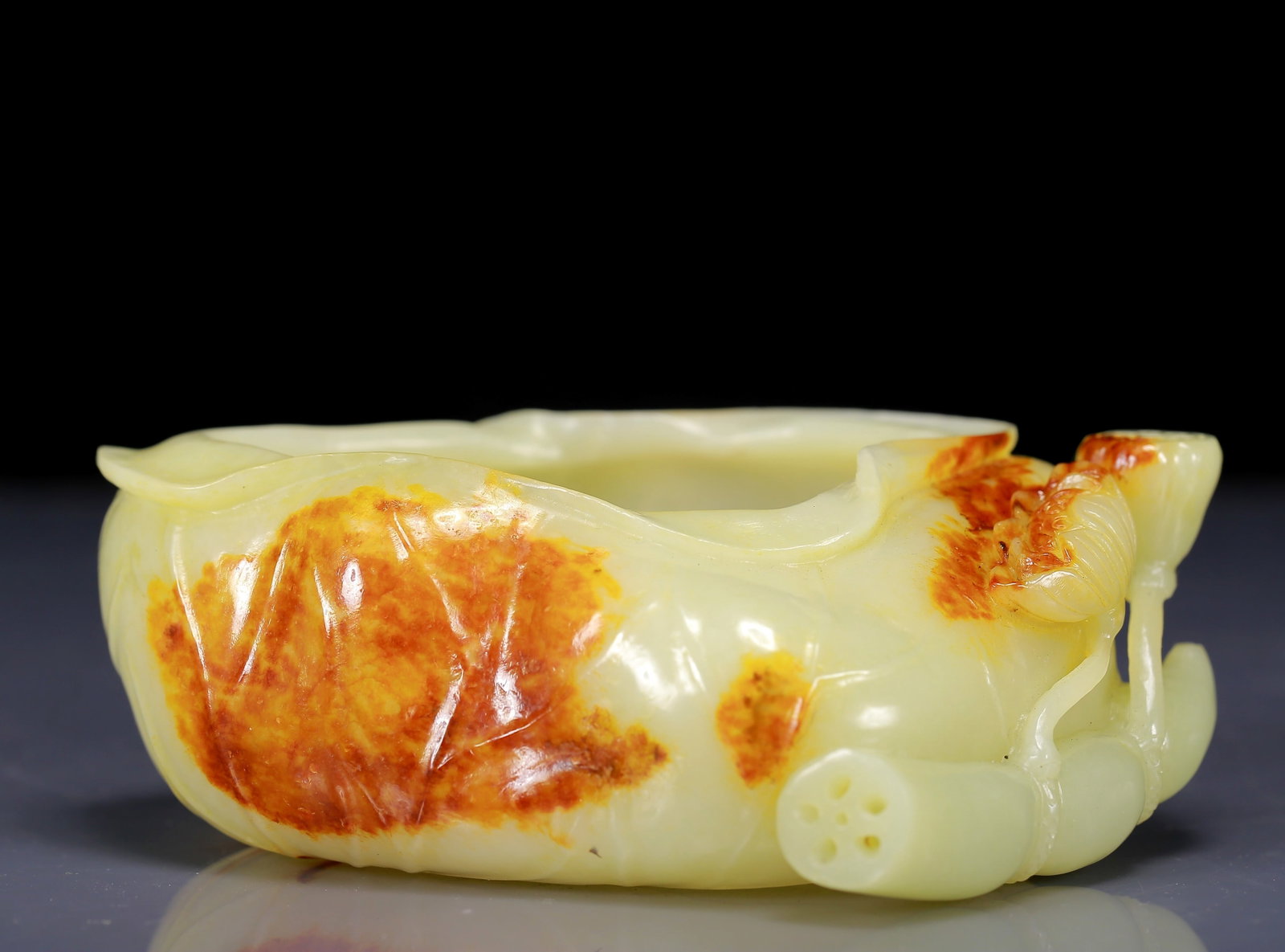 An Exquisite White Jade Lotus Root Pattern Brush Washer - 3