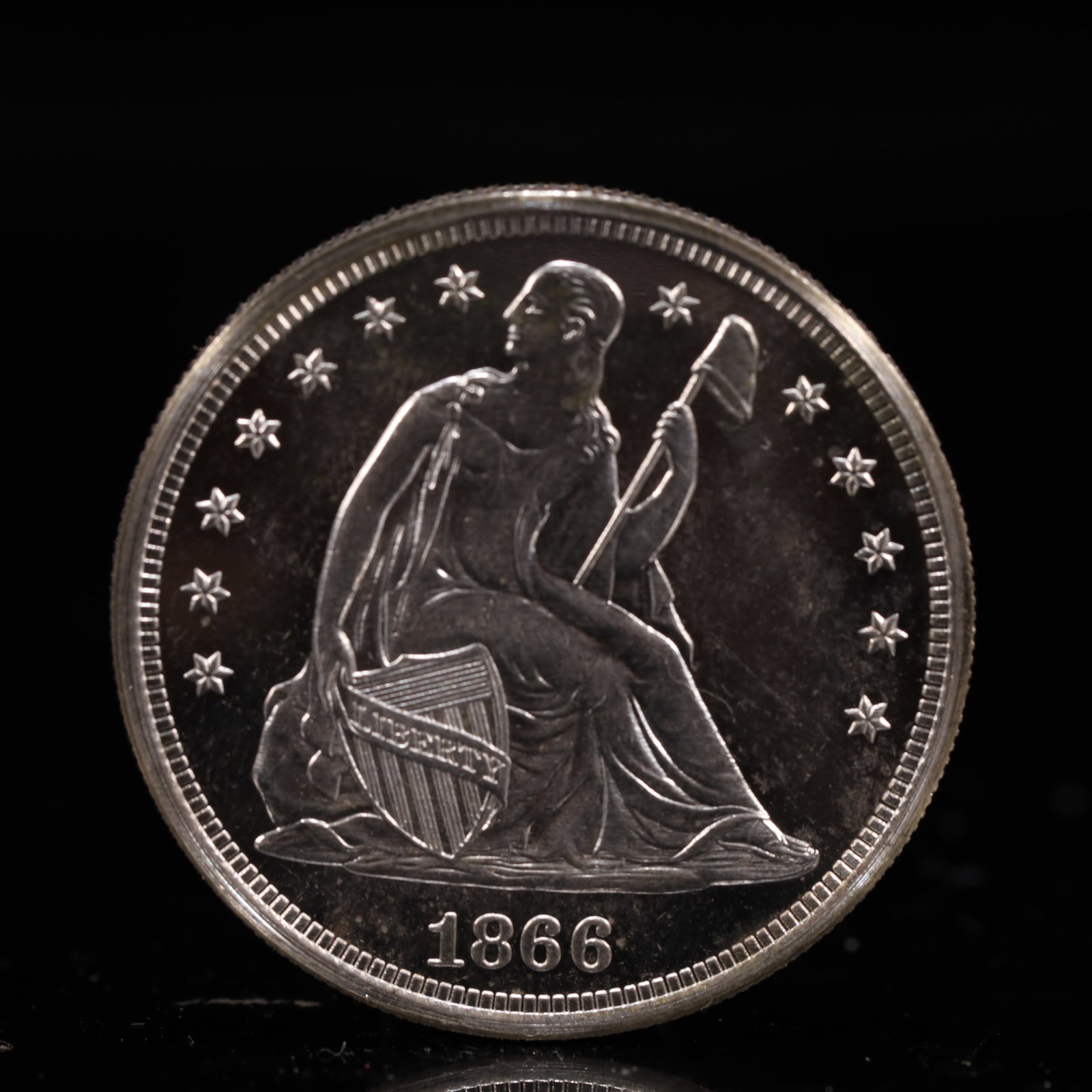 USA One Dollar 1866 Coin: American coin. IN GOD WE TRUST / LIBERTY / 1866 / UNITED STATES OF AMERICA / ONE DOL. Weight:26.9g.