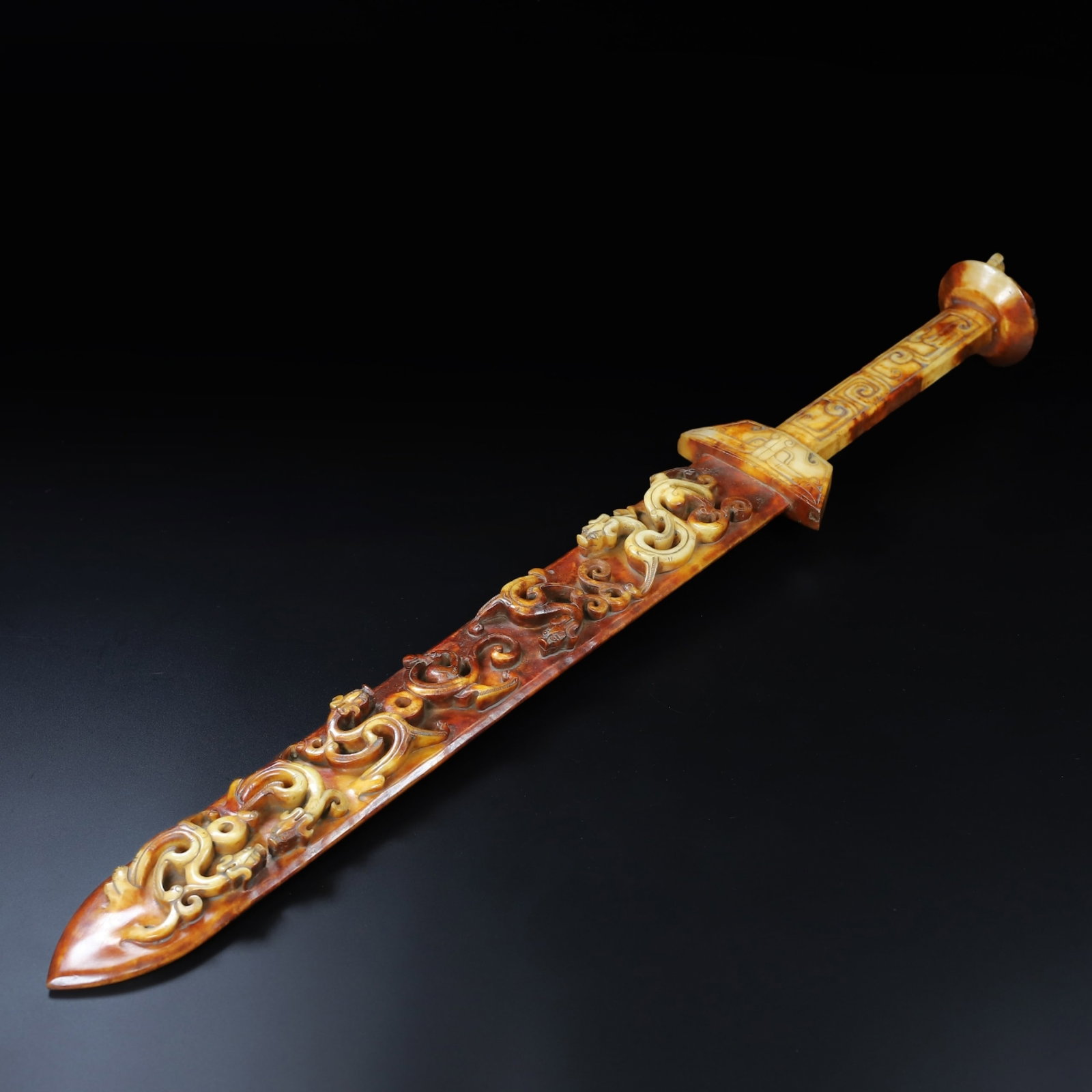 An Exquisite White Jade Chi-Dragon Pattern Sword - 9