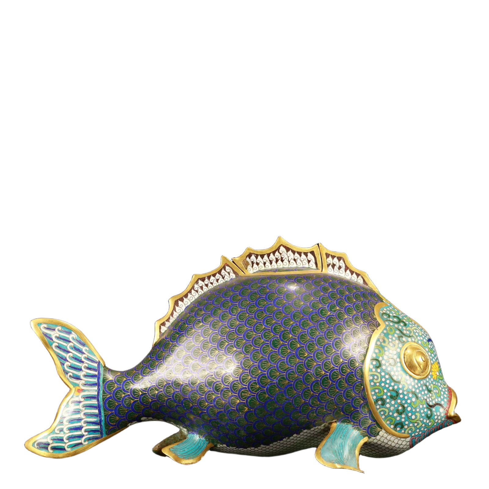 A Huge Cloisonne Fish-Shaped Censer: A Huge Cloisonne Fish-Shaped Censer,(A type of enamelware with metal wires separating colored glaze, originating in China),Qing Dynasty,China,Qianlong Four-character