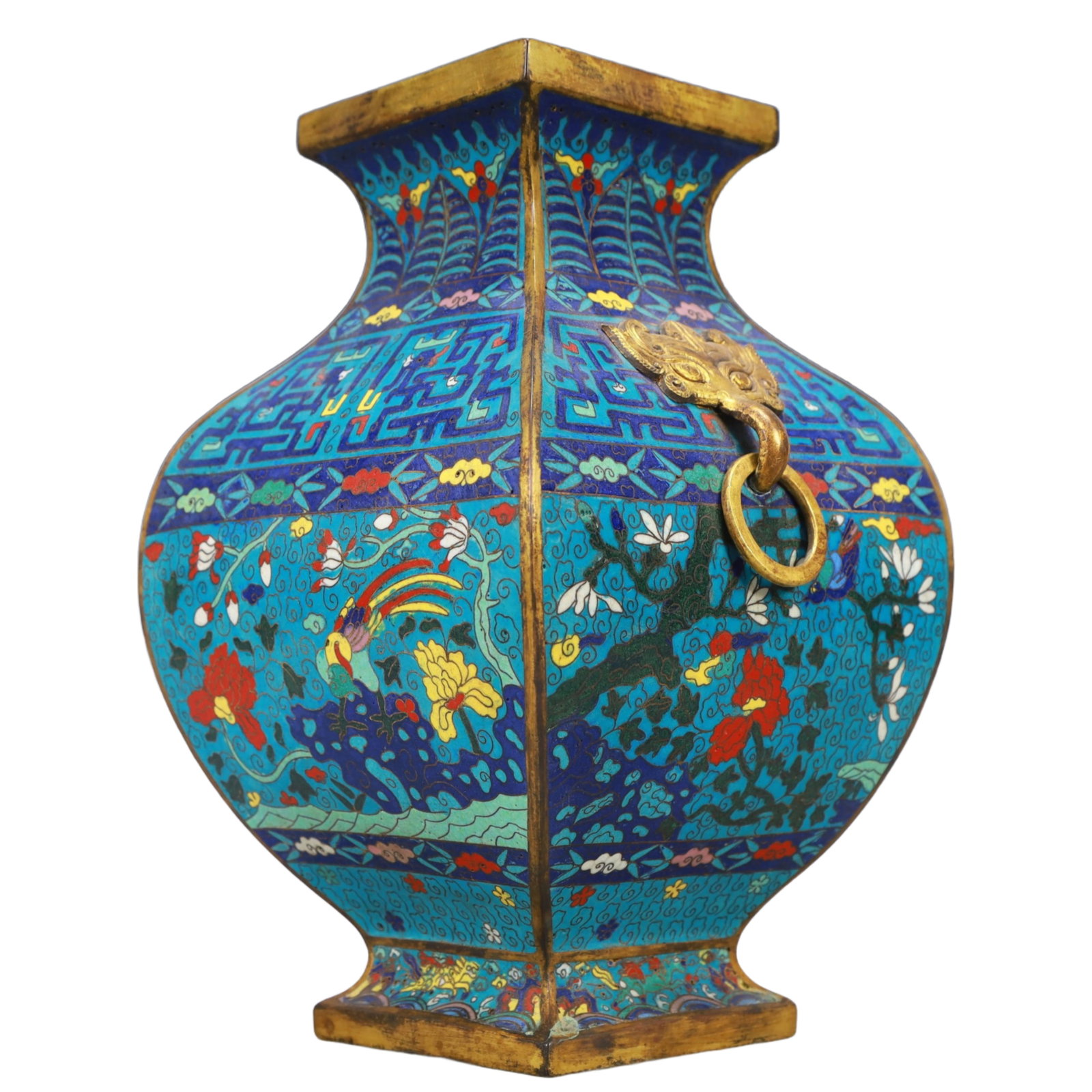 An Exquisite Cloisonne Flower and Bird Pattern Vase: An Exquisite Cloisonne Flower and Bird Pattern Vase,Ming Dynasty, China,Jingtai Four-character Mark,Size:6.7inx11in,Weight:2700g 景泰蓝花鸟纹瓶,中ࢲ
