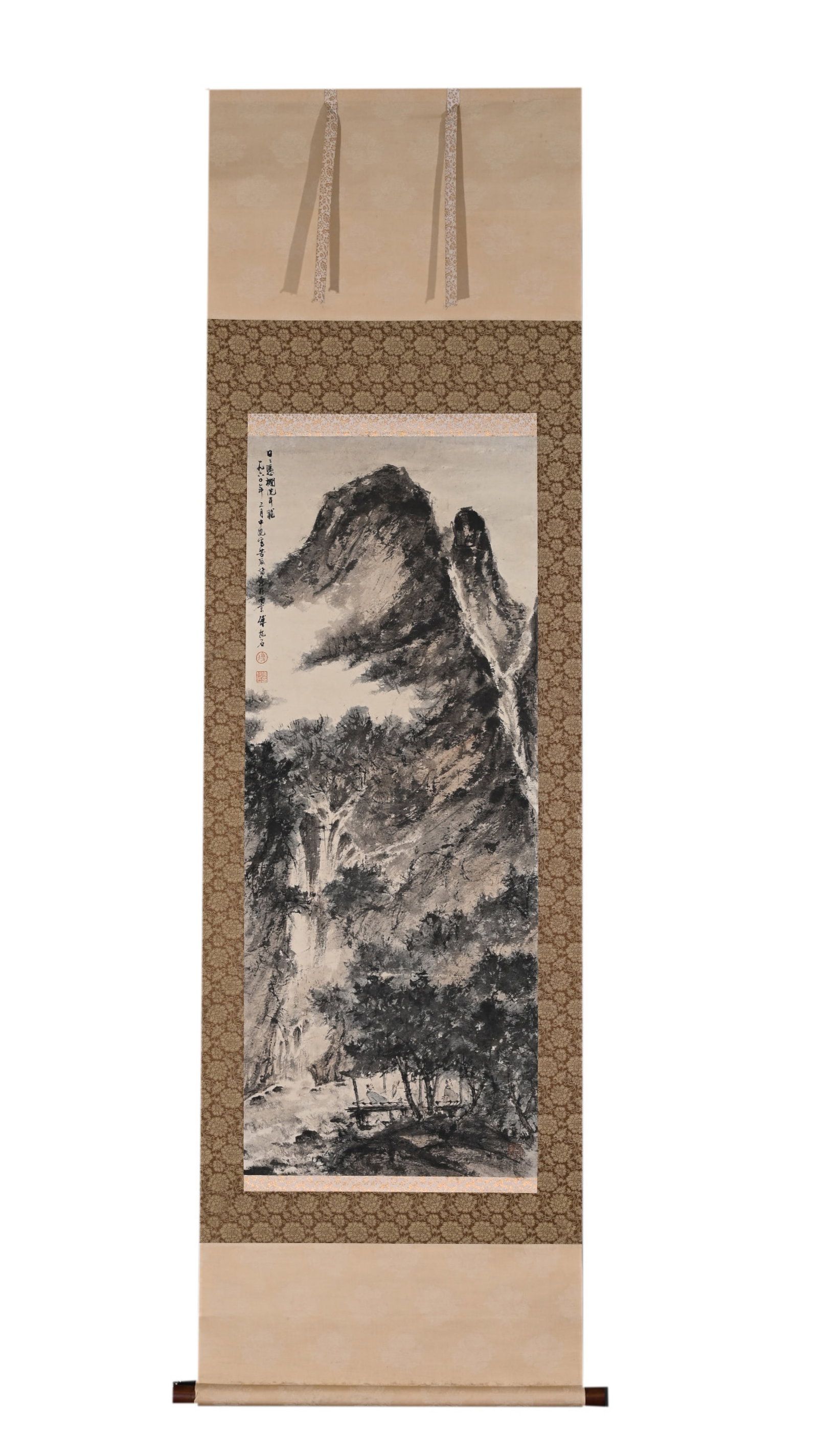 A Chinese Vertical Scroll Ink Painting of Landscape on Paper (1 of 9)