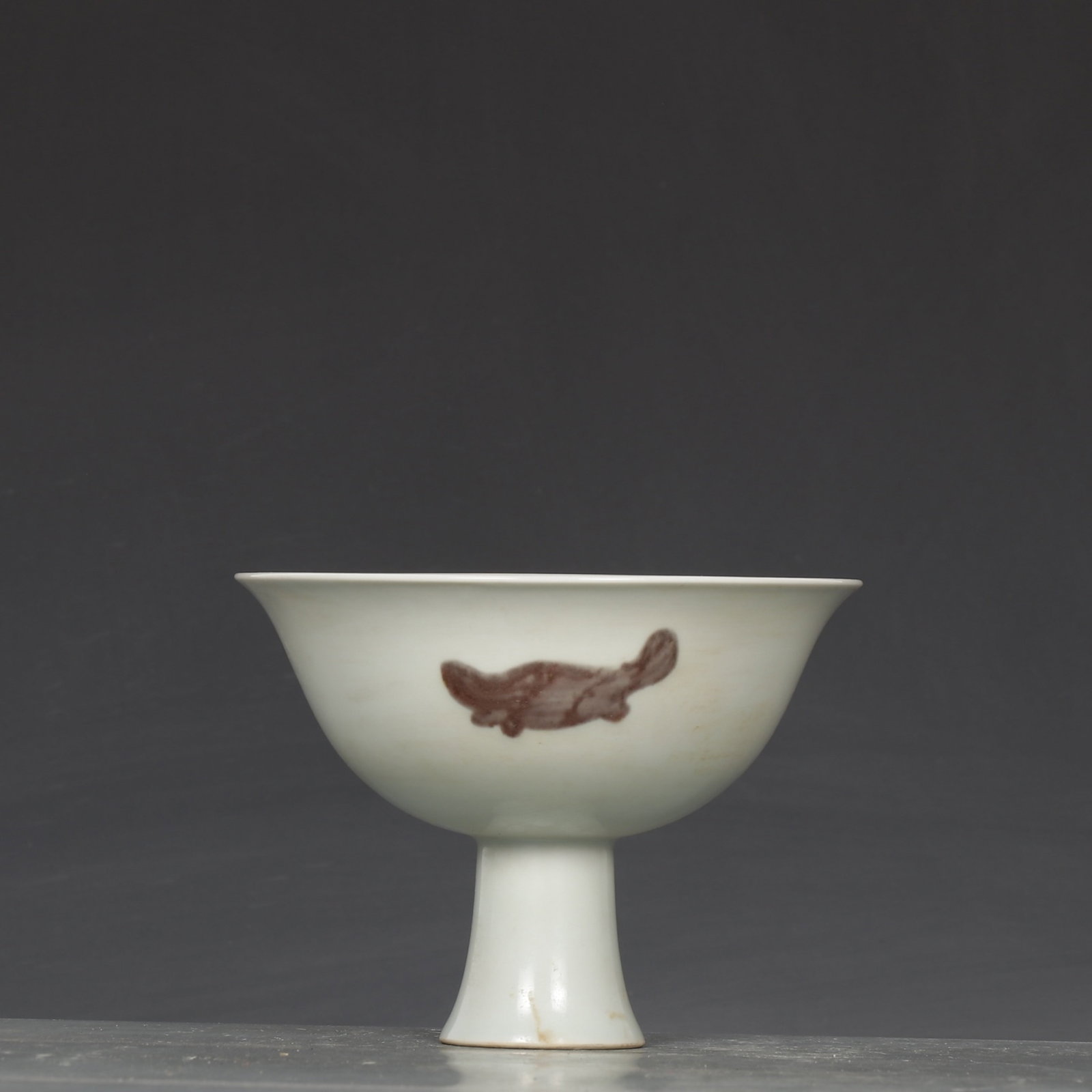 An Exquisite Underglaze-Red Fish Pattern Stem Cup - 2