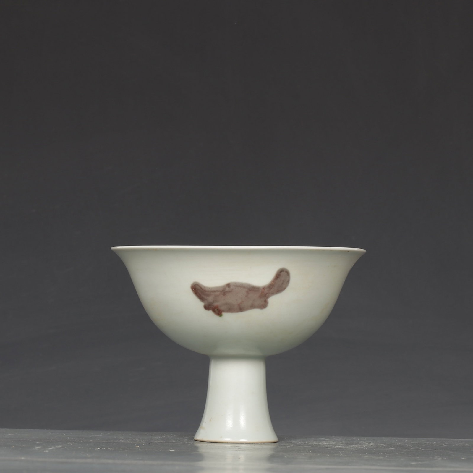 An Exquisite Underglaze-Red Fish Pattern Stem Cup - 5