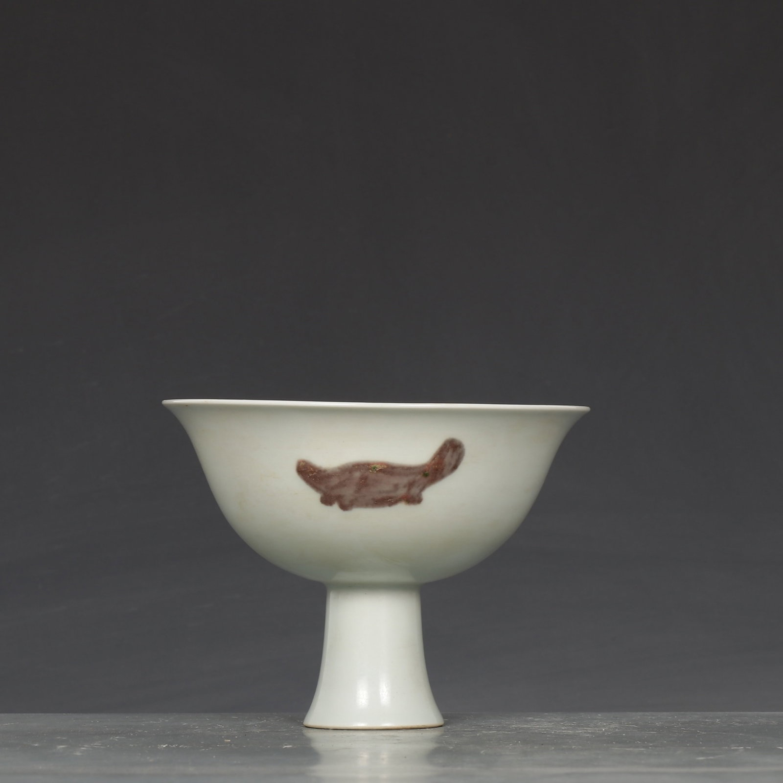 An Exquisite Underglaze-Red Fish Pattern Stem Cup - 7