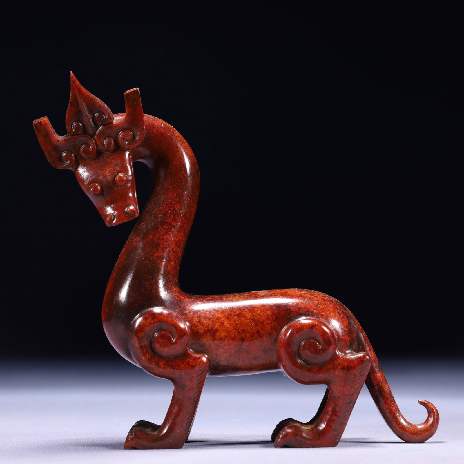 An Exquisite Archaic Jade Beast Ornament: An Exquisite Archaic Jade Beast Ornament,Ancient Time,China,Size:5.1inx1.6inx5.9in,Weight:513g 高古玉兽摆件,中国远古时期