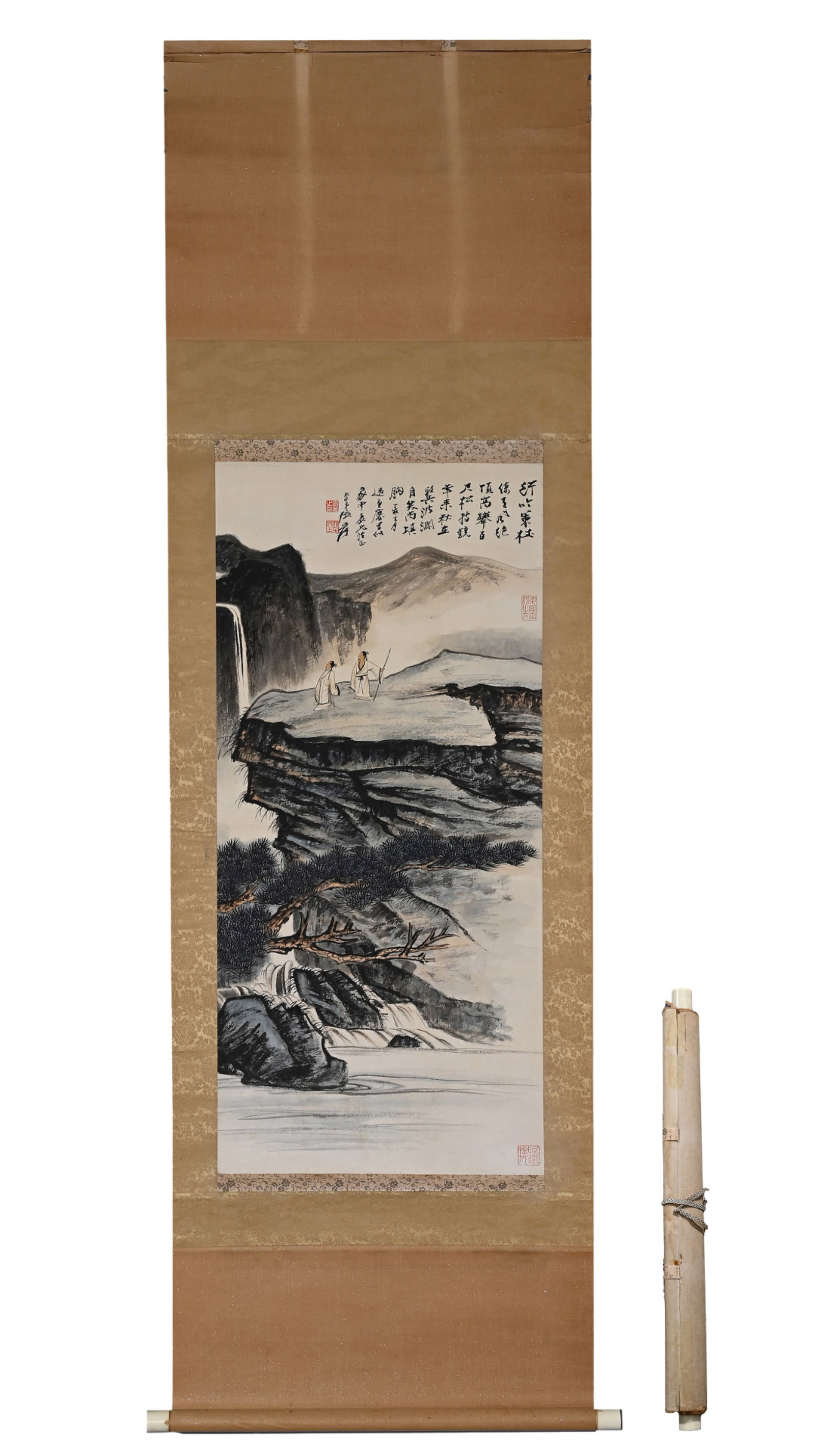 A Chinese Vertical Scroll Ink Painting of Landscape on Paper: A Chinese Vertical Scroll Ink Painting of Landscape on Paper,Zhang Daqian,Size:35.4inx15.4in 一幅中国水墨山水画立轴,张大&#