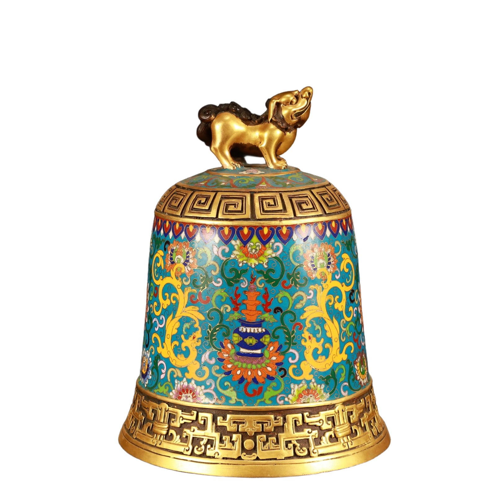 An Exquisite Cloisonne Lotus Dragon Pattern Ornament: An Exquisite Cloisonne Lotus Dragon Pattern Ornament,(A type of enamelware with metal wires separating colored glaze, originating in China),Qing Dynasty,China,Size:8.7inx8.7inx10.2in,Weight:4350g 