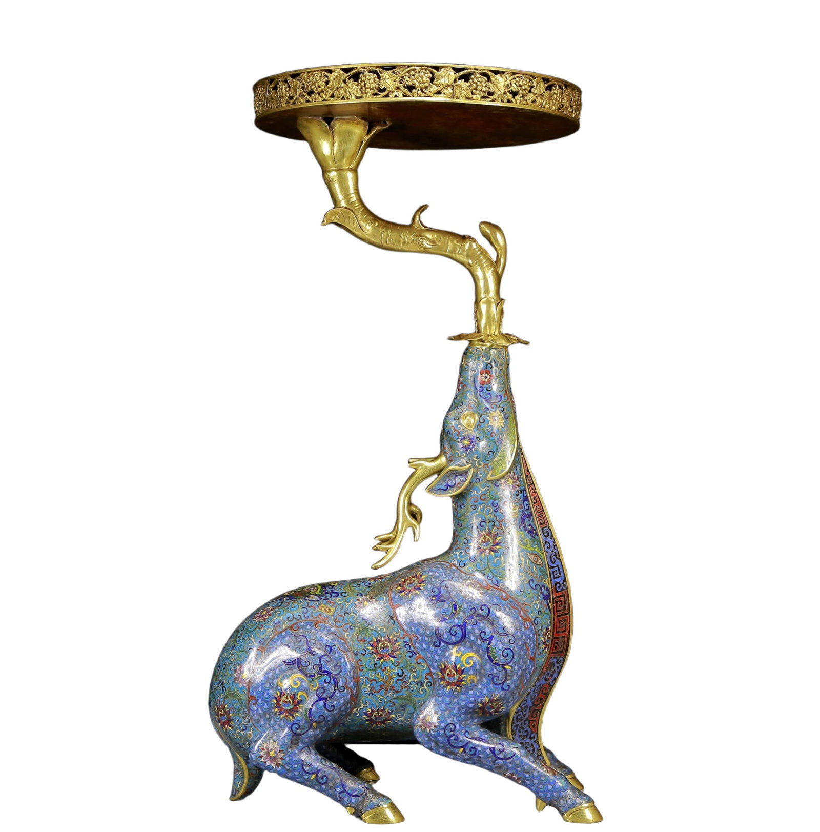 A Huge Cloisonne Sika Deer Candlestick: A Huge Cloisonne Sika Deer Candlestick,Qing Dynasty, China,Qianlong Four-character Mark,Size:19.7inx7.9inx34.4in