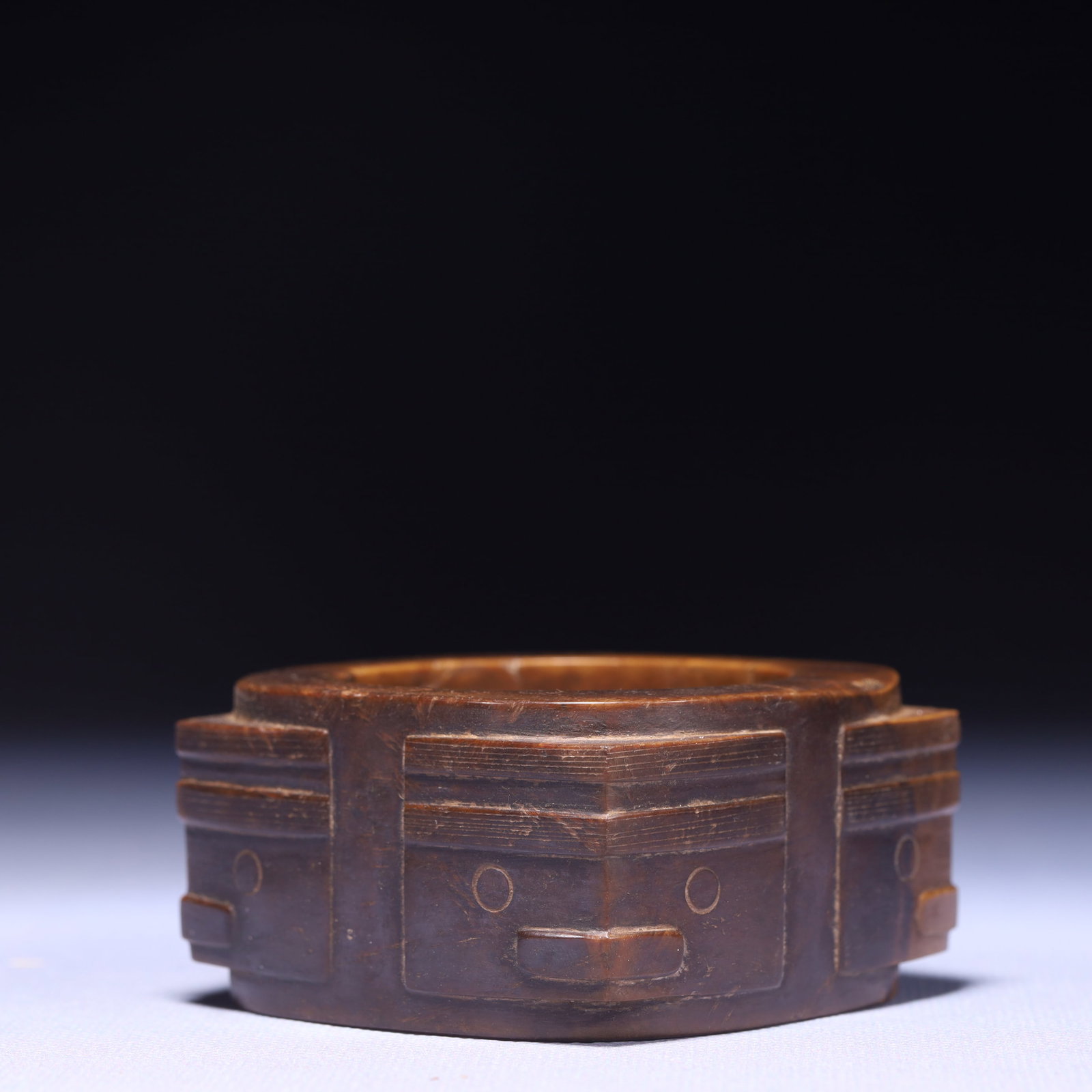 An Archaic Hongshan Culture Yellow Jade Beast-Face Pattern Jade Cong: An Archaic Hongshan Culture Yellow Jade Beast-Face Pattern Jade Cong,Ancient Time,China,Size:2.6inx1.4in,Weight:224g