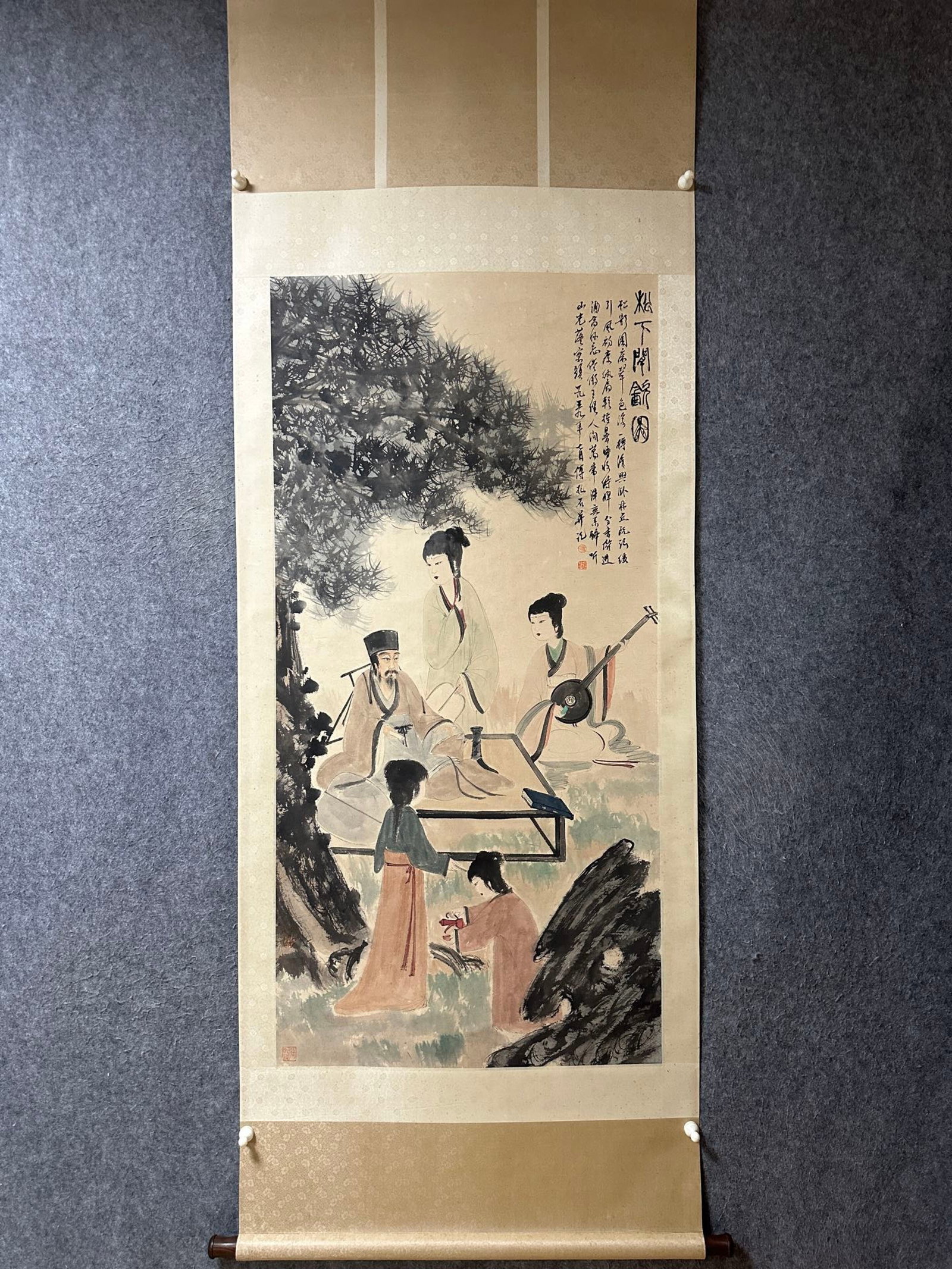 A Chinese Vertical Scroll Ink Painting of Character and Story on Paper: A Chinese Vertical Scroll Ink Painting of Character and Story on Paper,Fu Baoshi,Size:54.3inx26.4in