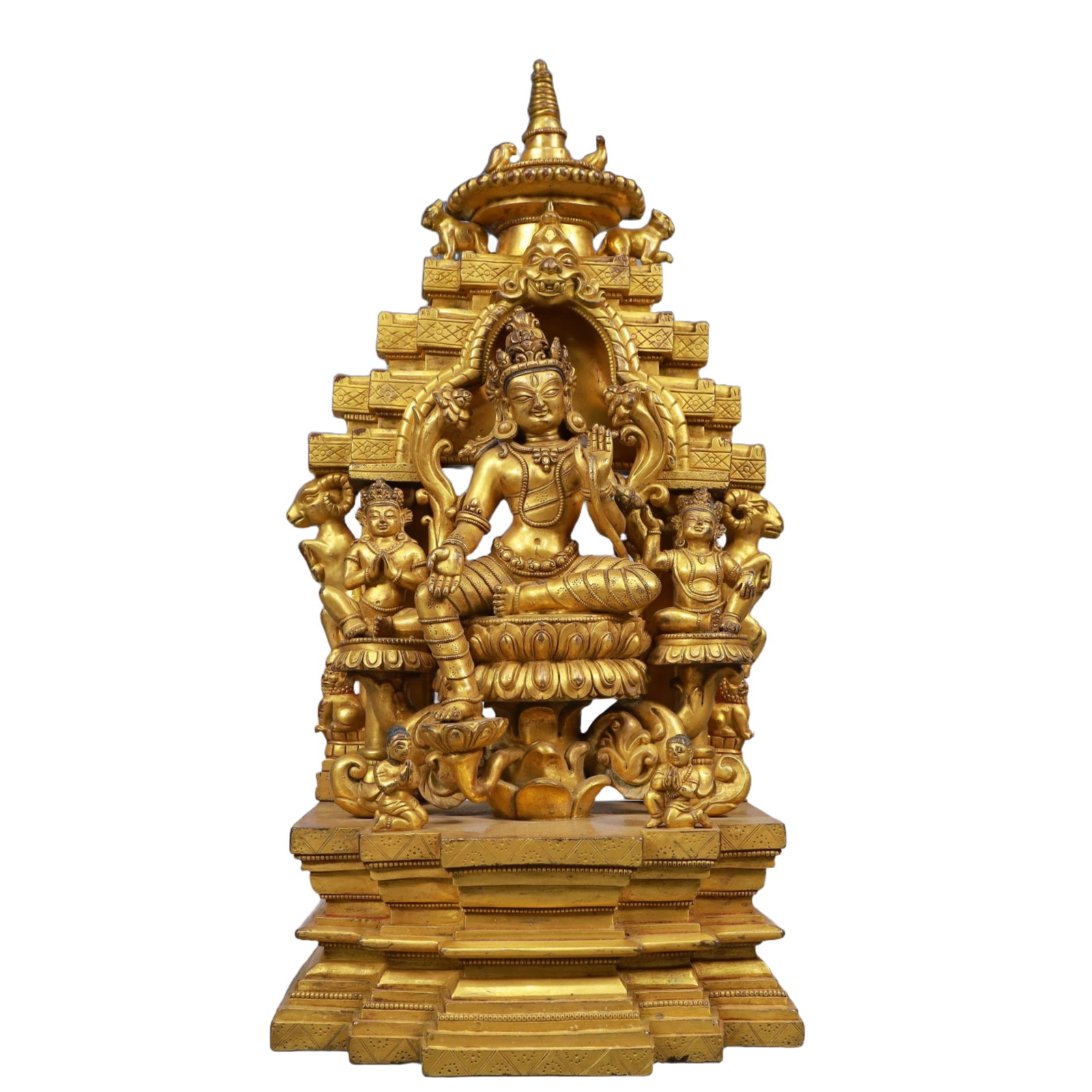 A Solemn Gilt Bronze Statue of Tara: A Solemn Gilt Bronze Statue of Tara, Ming Dynasty, China, Size:7.3inx5.1inx16.5in, Weight:8200g