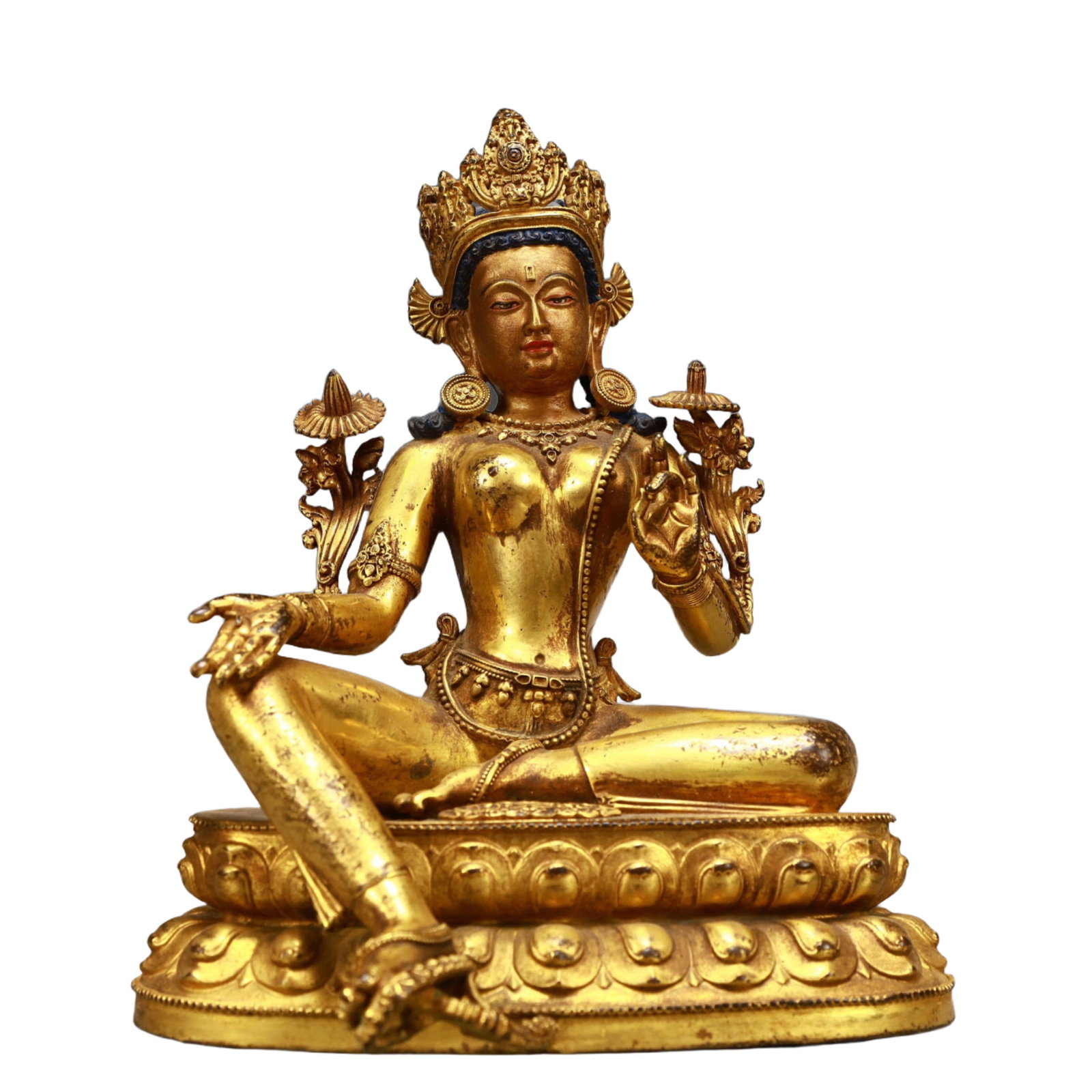 A Solemn Gilt Bronze Statue of Tara: A Solemn Gilt Bronze Statue of Tara,Ming Dynasty, China,Size:7.5inx4.3inx8.7in,Weight:2250g 铜鎏金度母像,中国明代