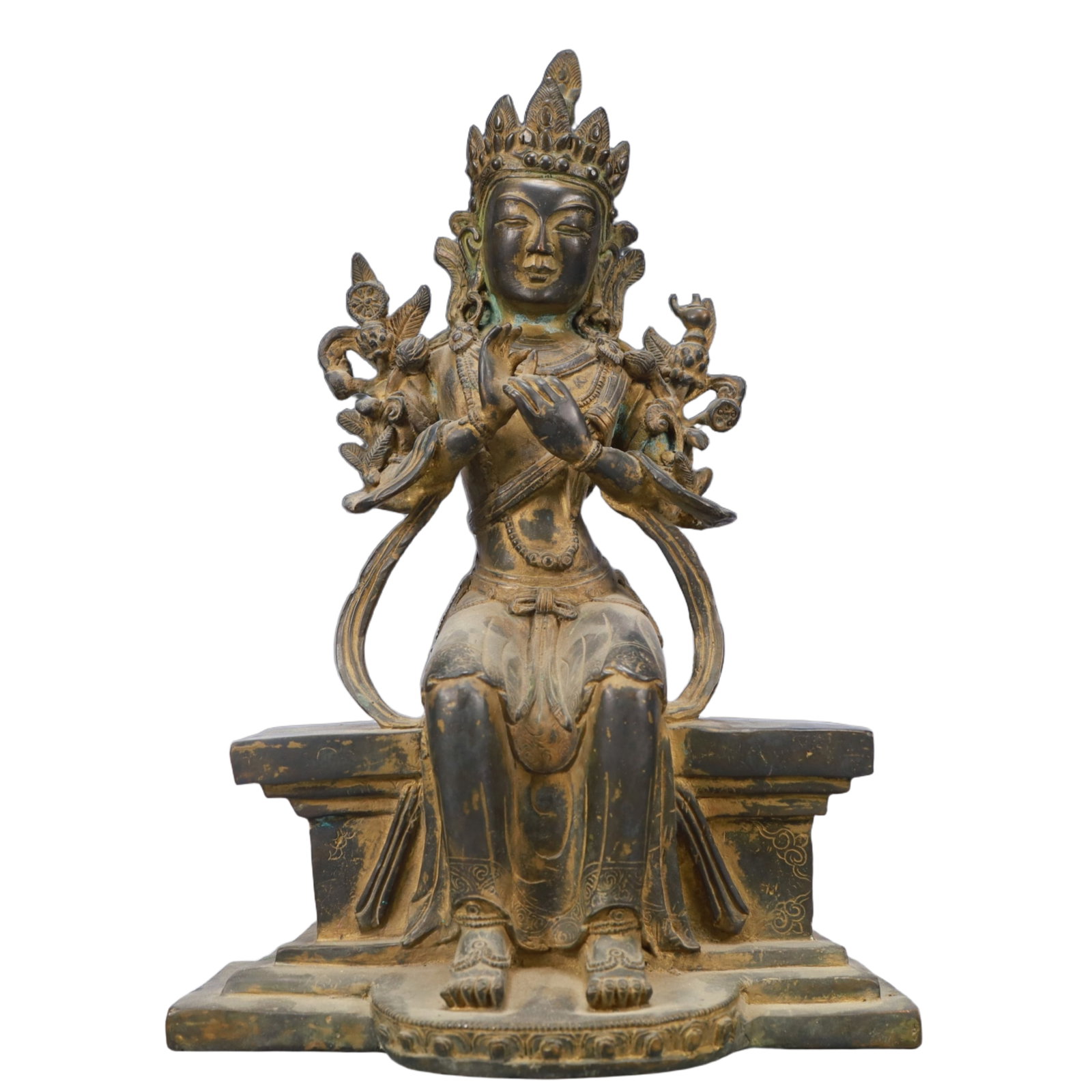 A Solemn Bronze Statue of Tara: A Solemn Bronze Statue of Tara,Qing Dynasty, China,Size:8.3inx5.5inx12.6in,Weight:4950g 铜度母像,中国清代